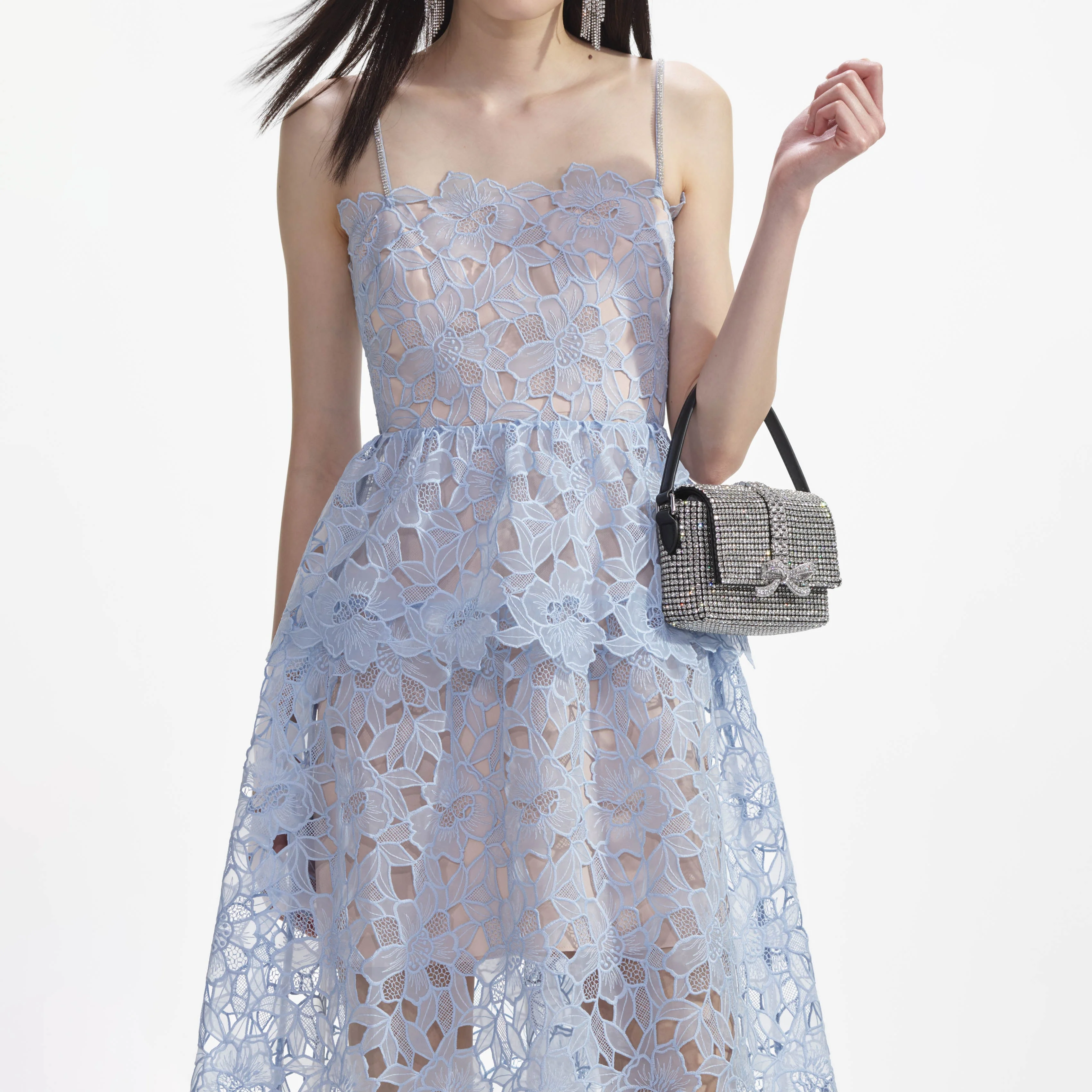 Blue Organza Lace Midi Dress