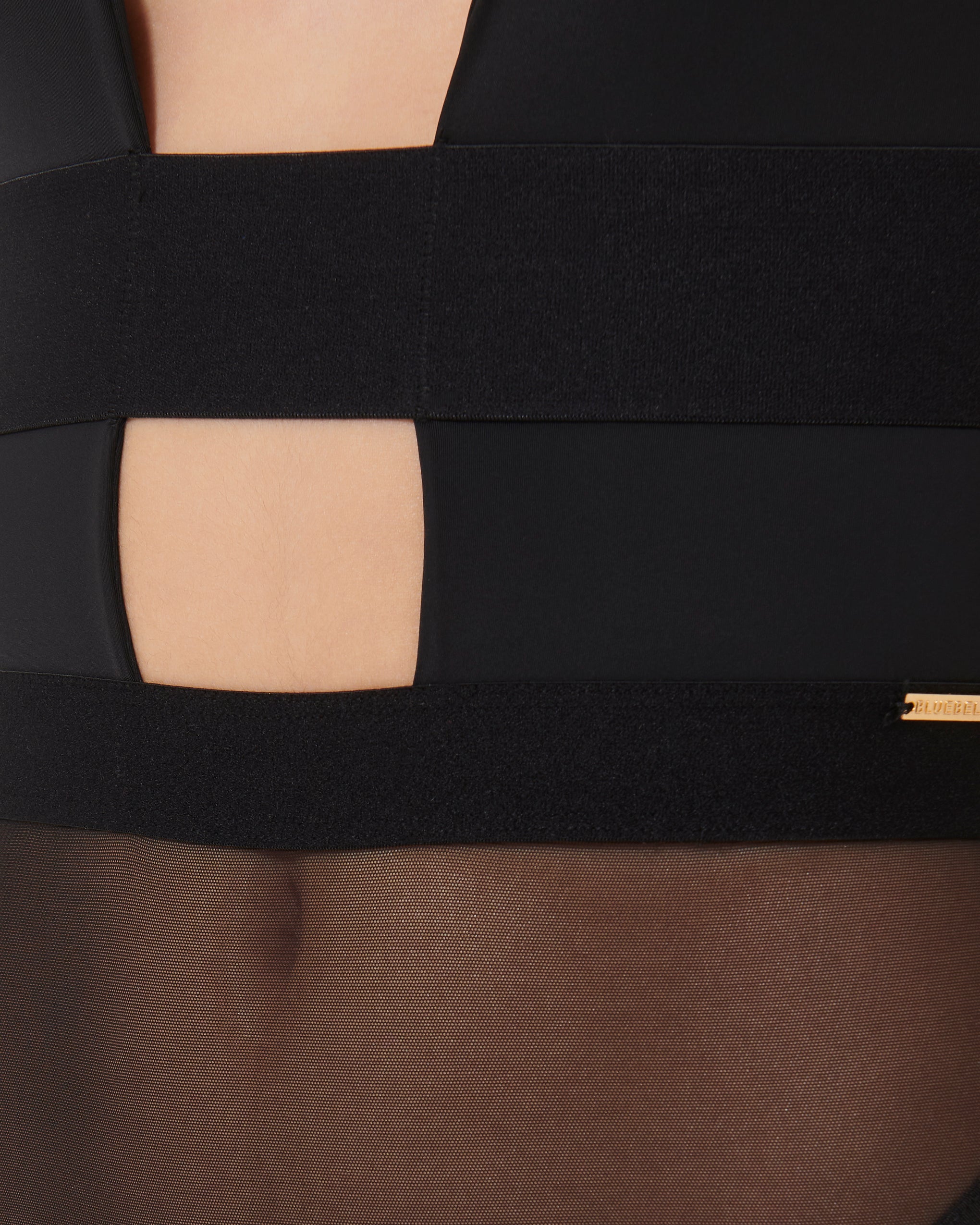 Topaz Strappy Sheer Bodysuit Black