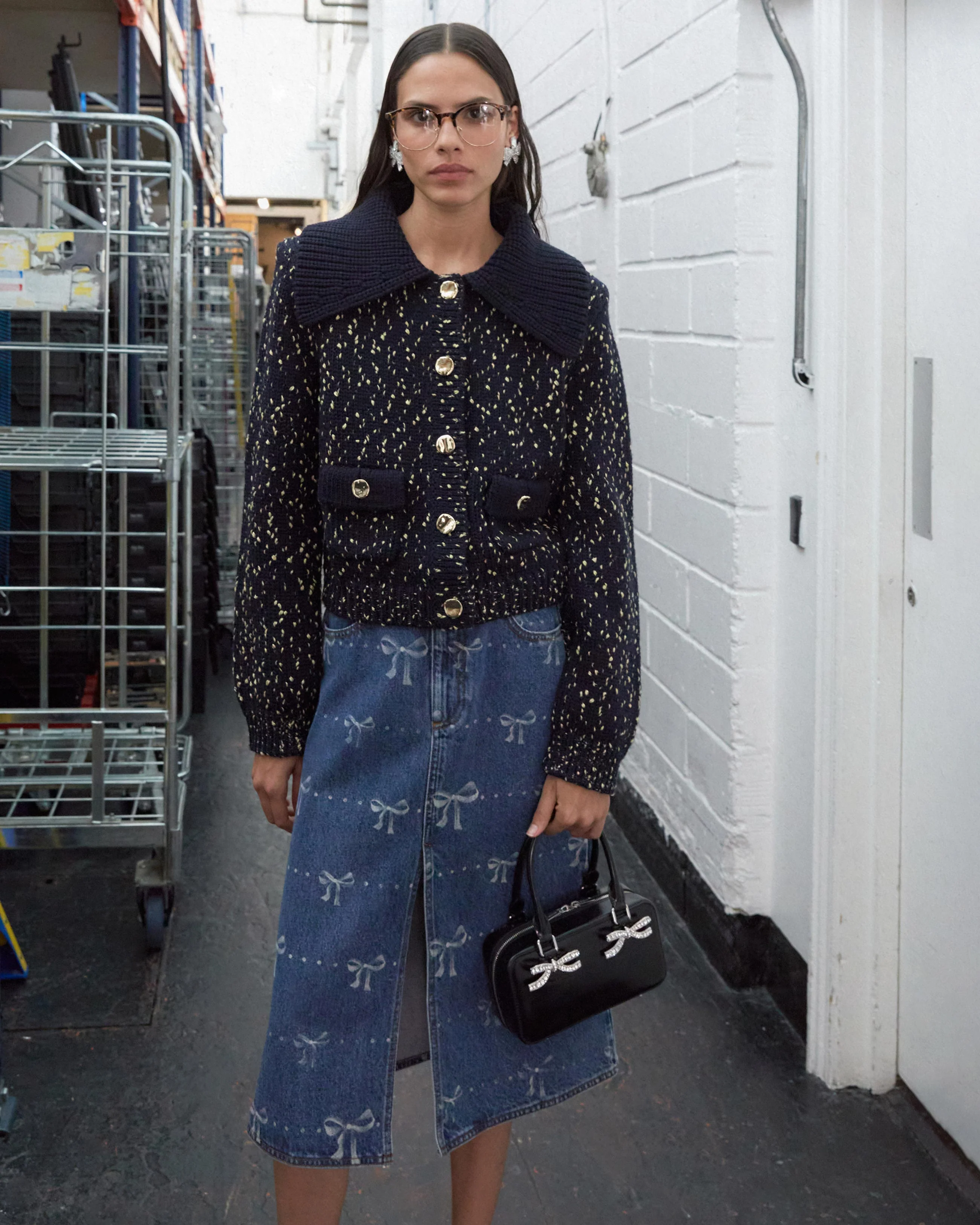 Navy Metallic Merino Cardigan