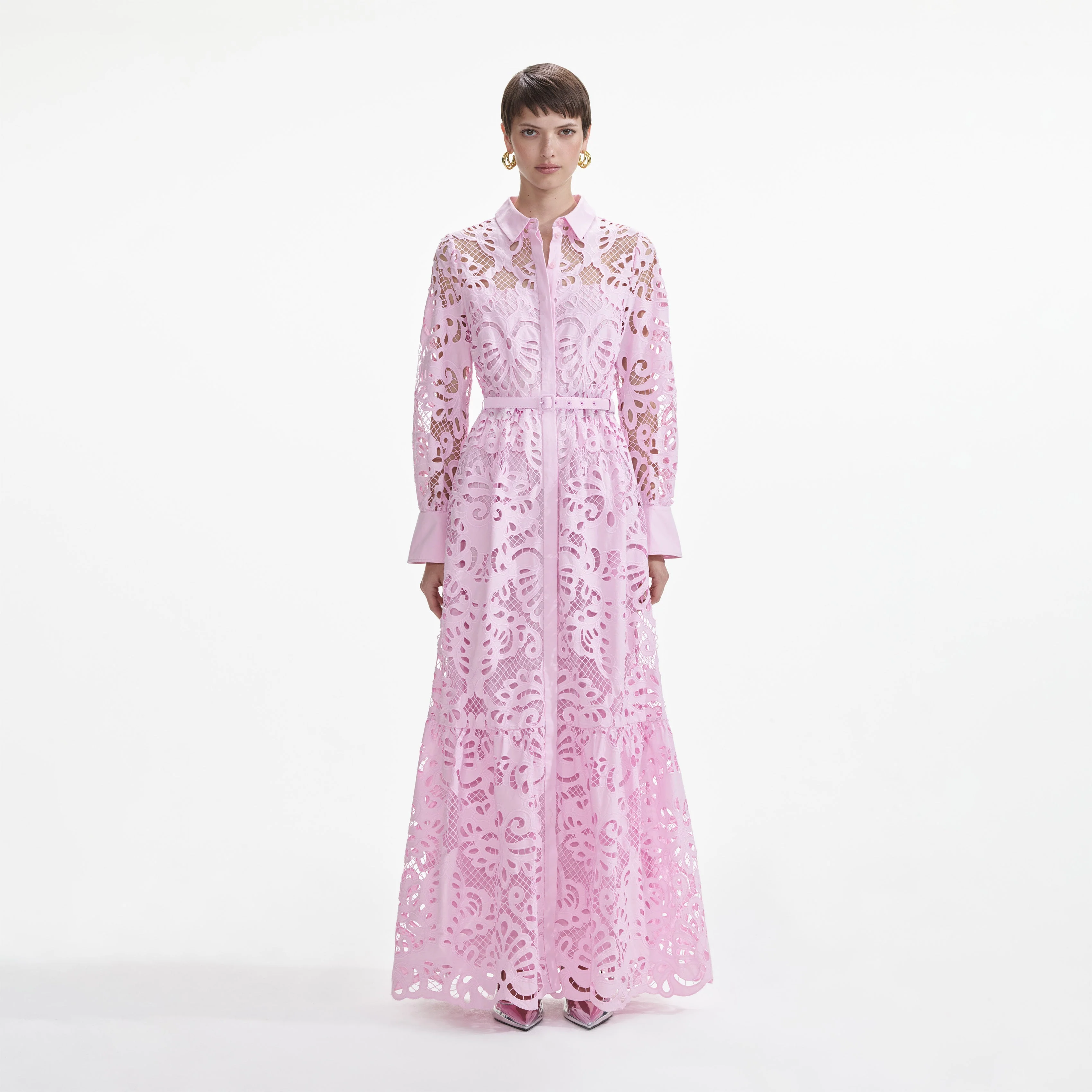 Pink Cotton Lace Maxi Dress