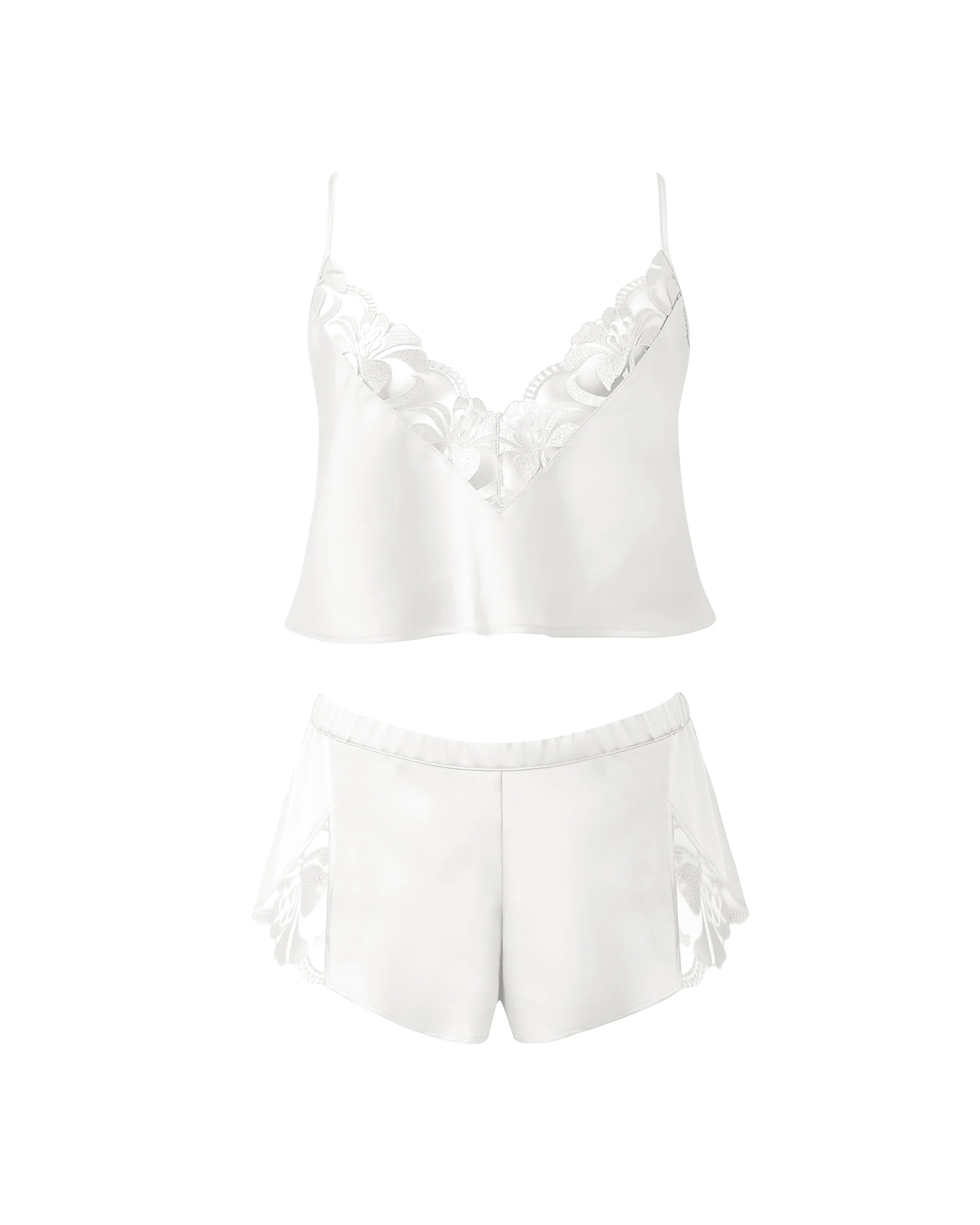 Leonora Luxury Satin Cami and Short Set White/Sheer