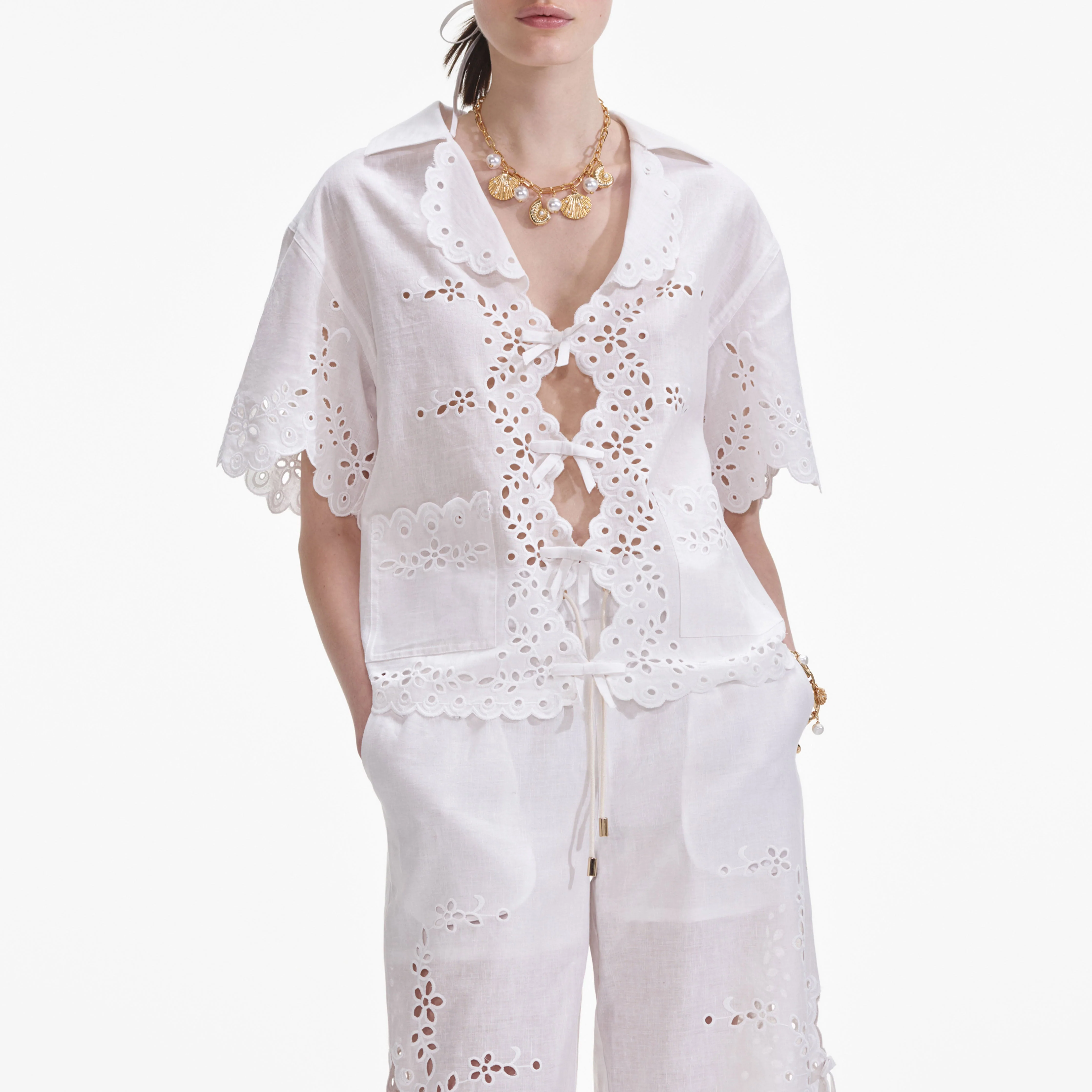 Cream Linen Embroidered Shirt