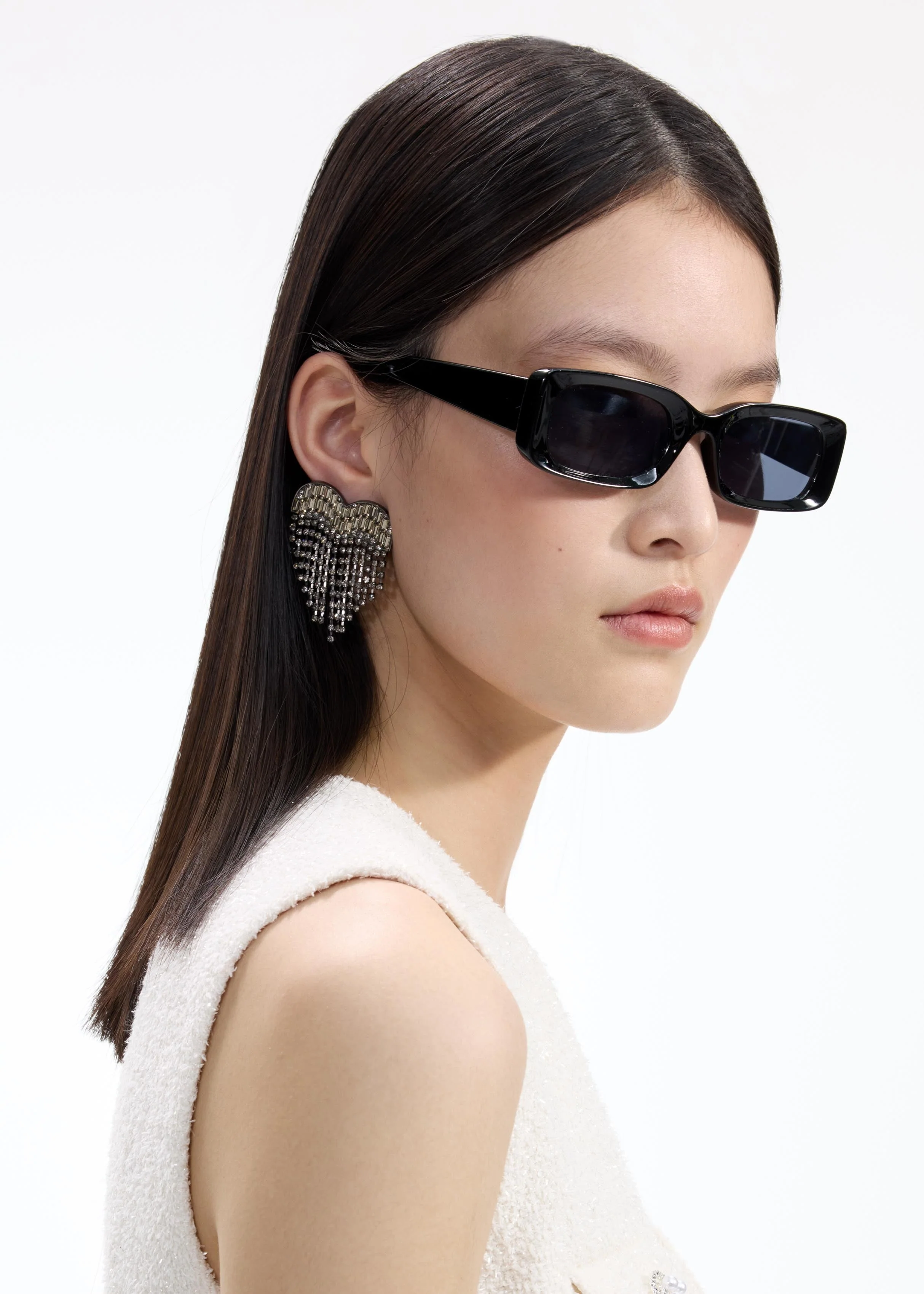 Smoke Crystal Heart Earrings