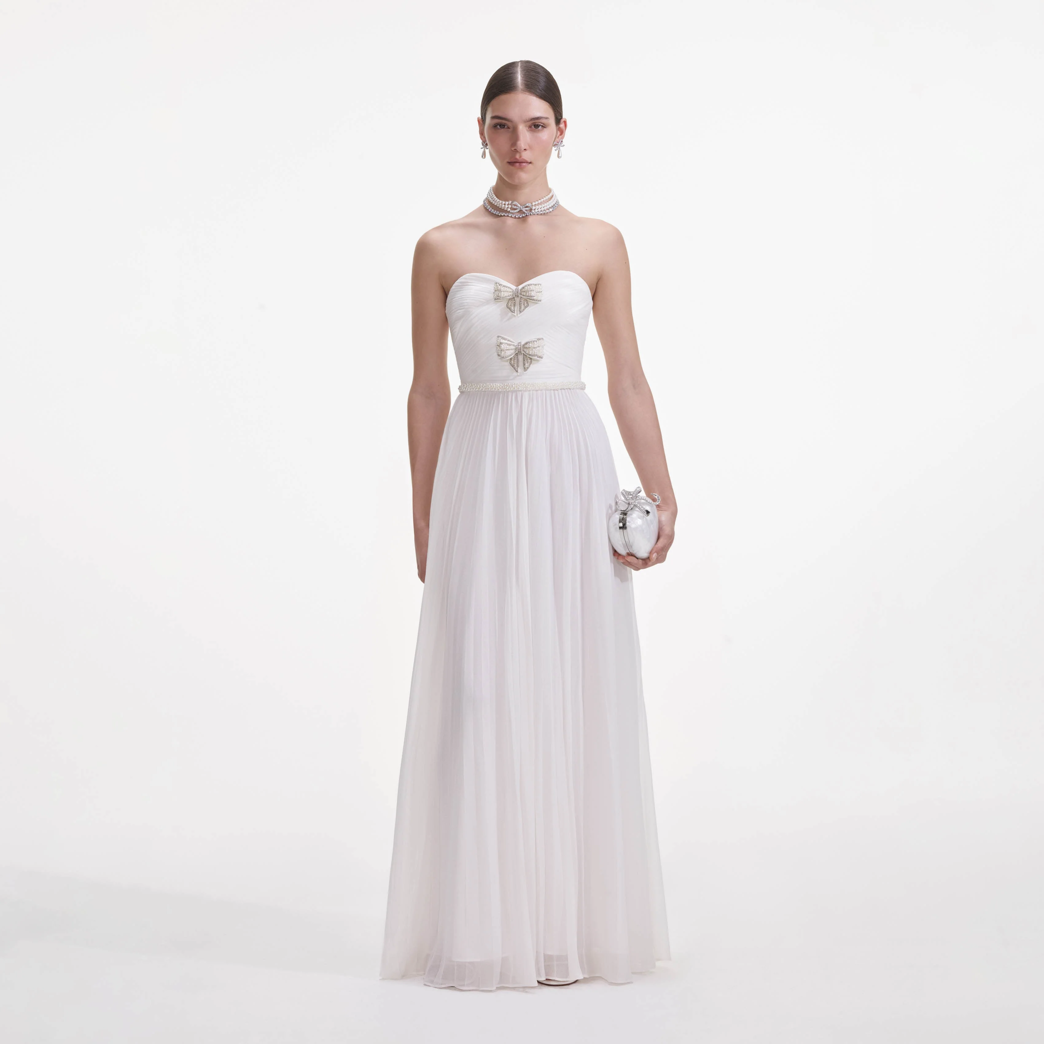 White Chiffon Bow Maxi Dress