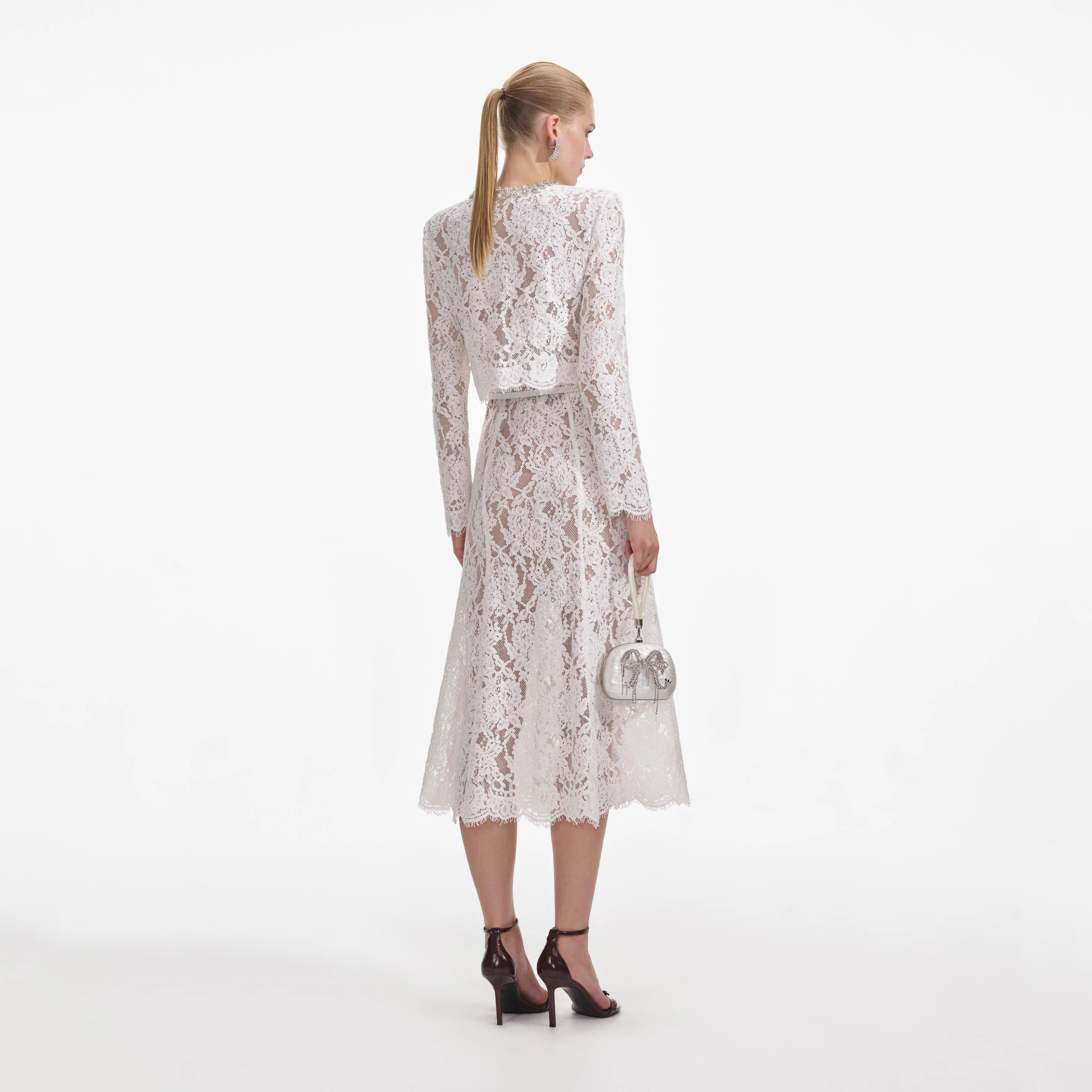 White Lace Embellished Midi Dress