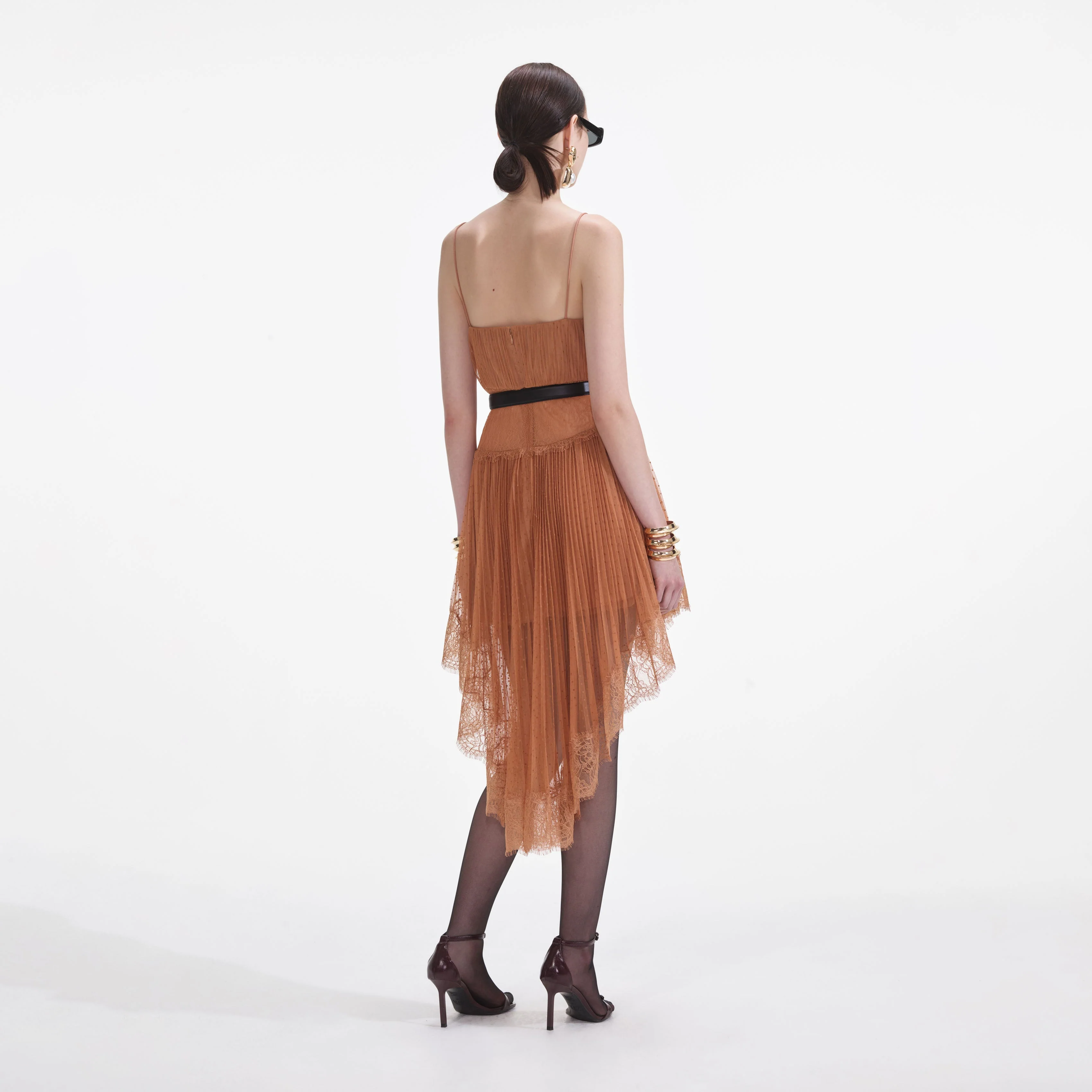 Tan Dot Mesh Mini Dress