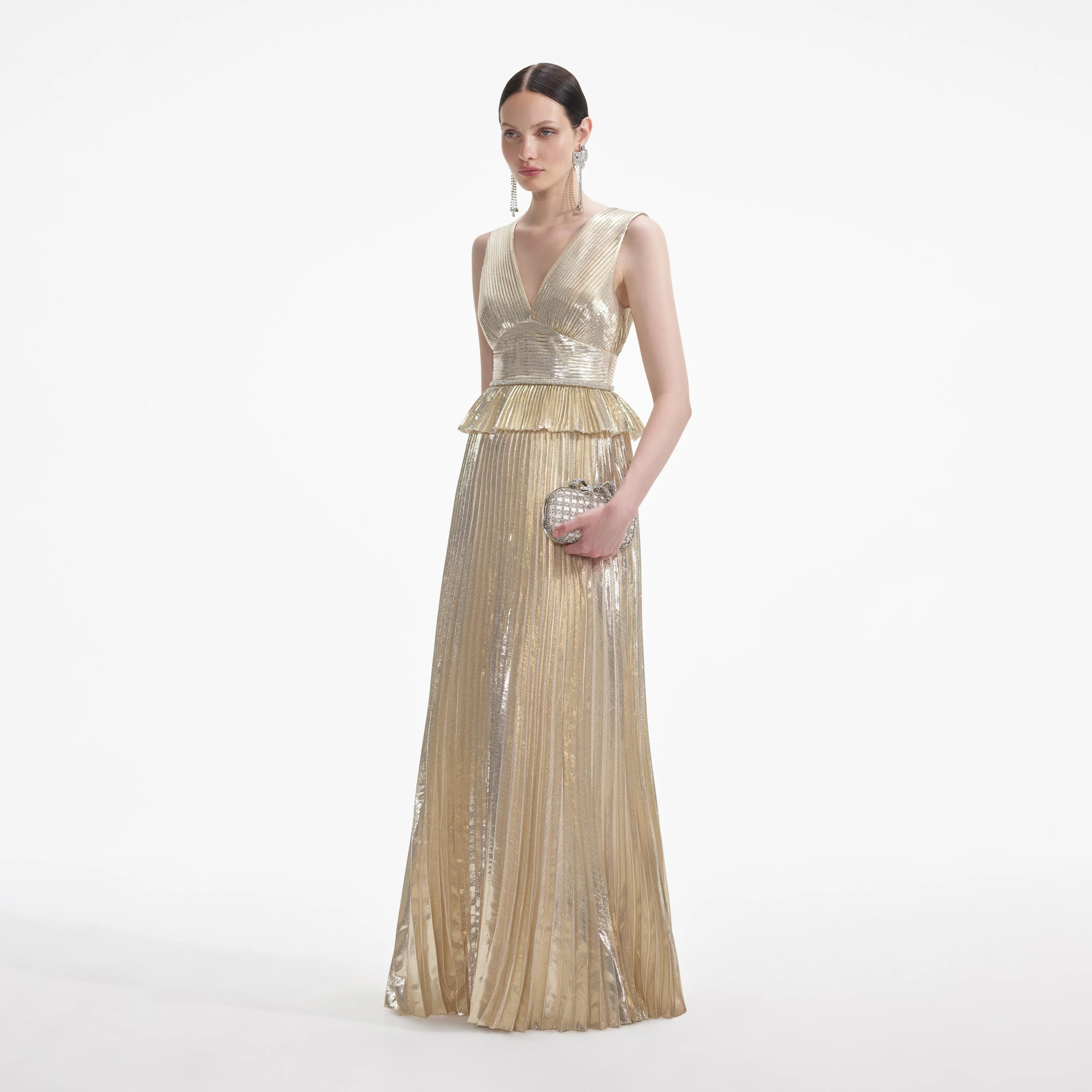 Gold Metallic V-Neck Maxi Dress