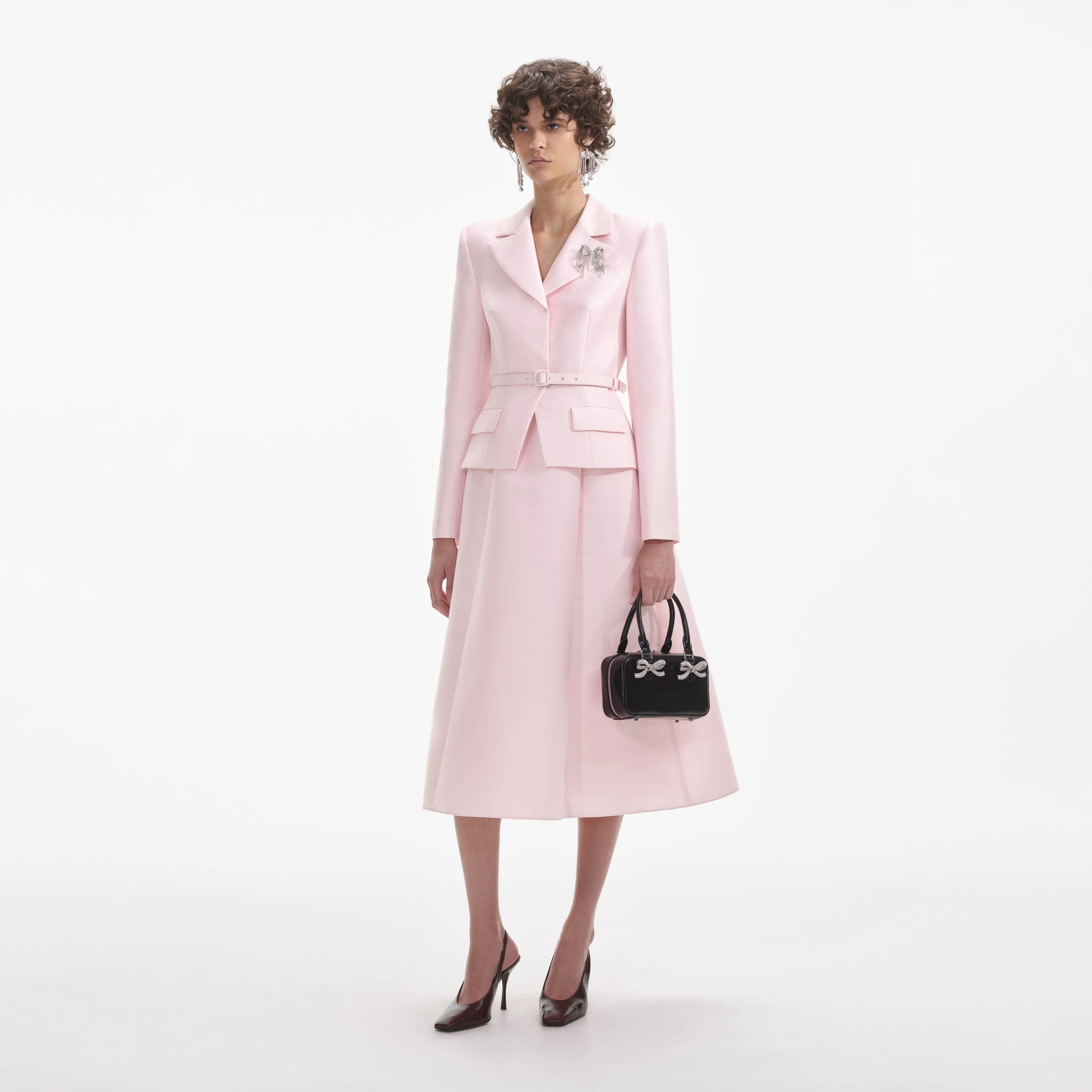 Pink Tailored Taffeta Midi Dress