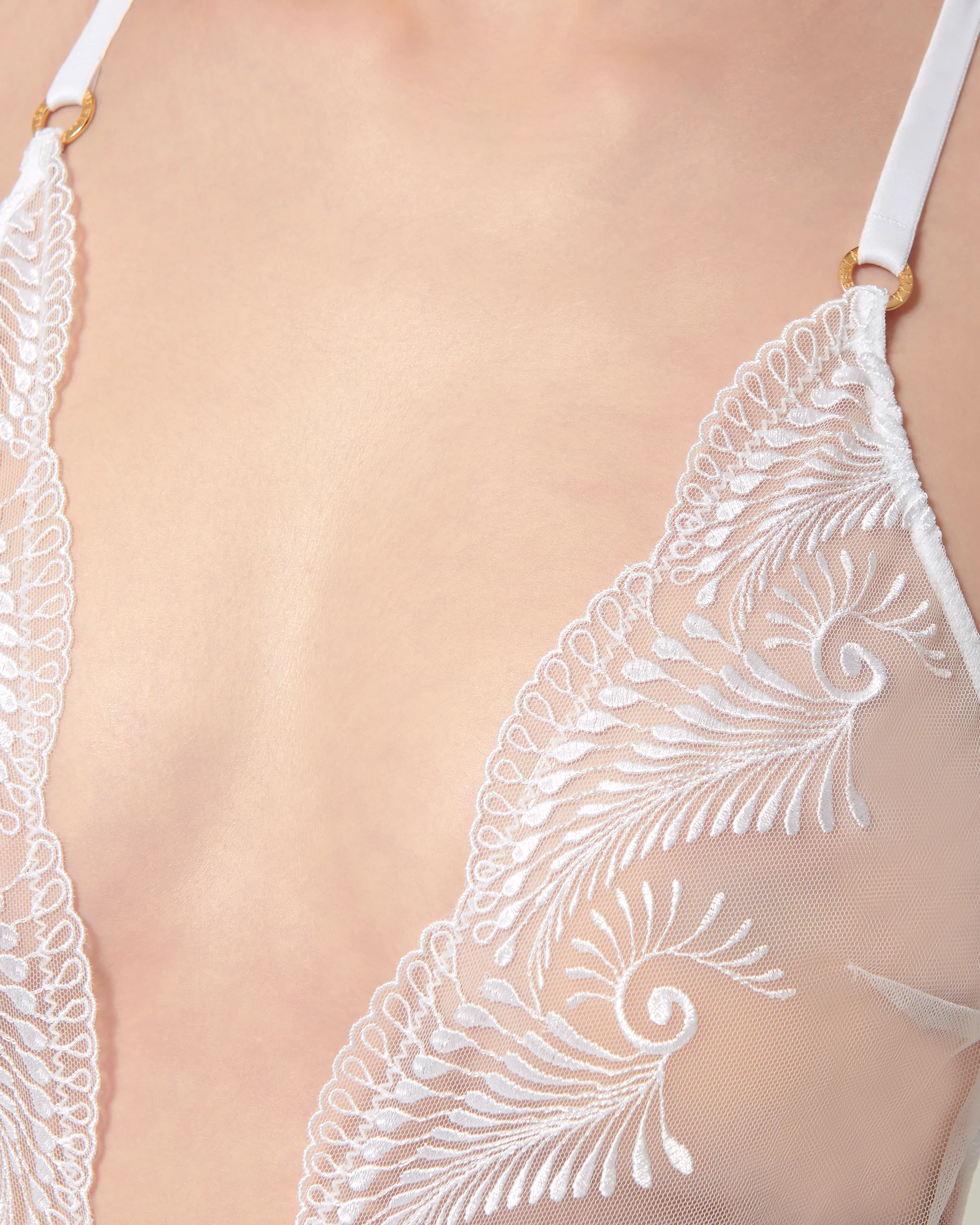 Rafaela Embroidered Sheer Bodysuit White