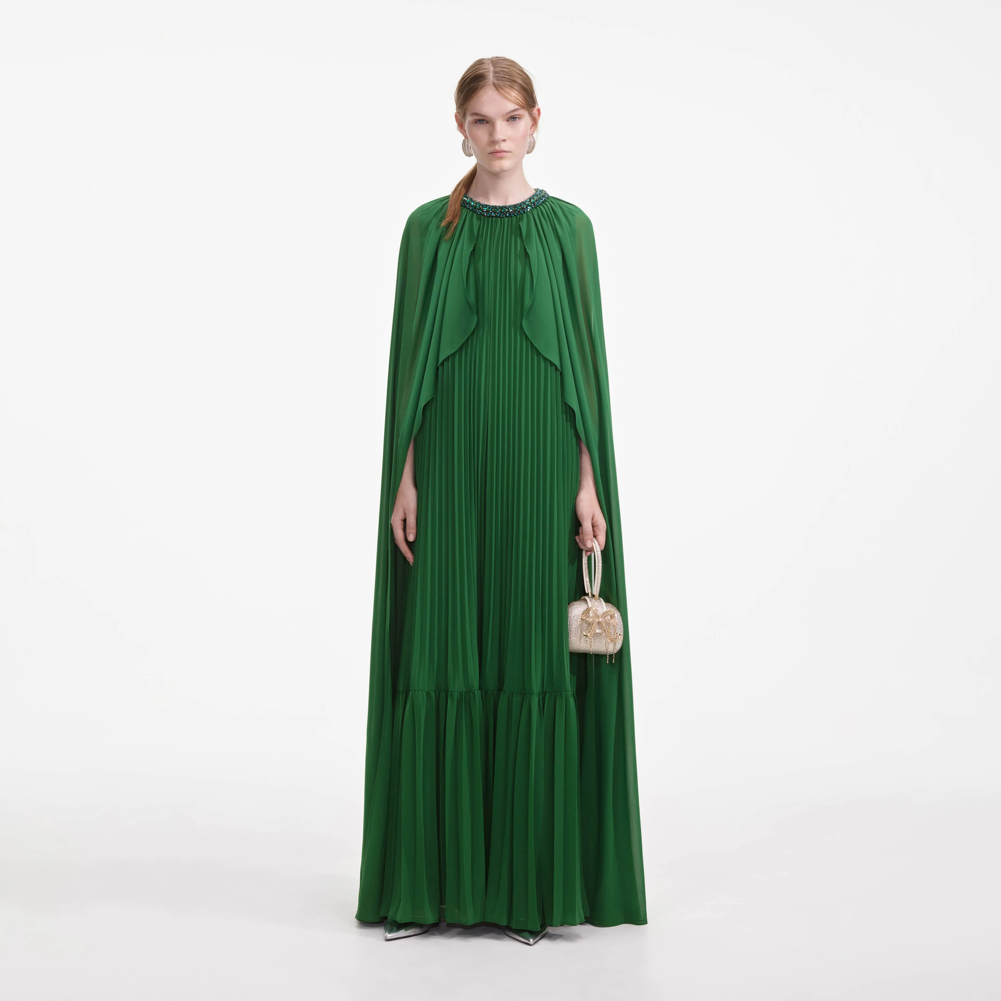 Green Chiffon Cape Maxi Dress