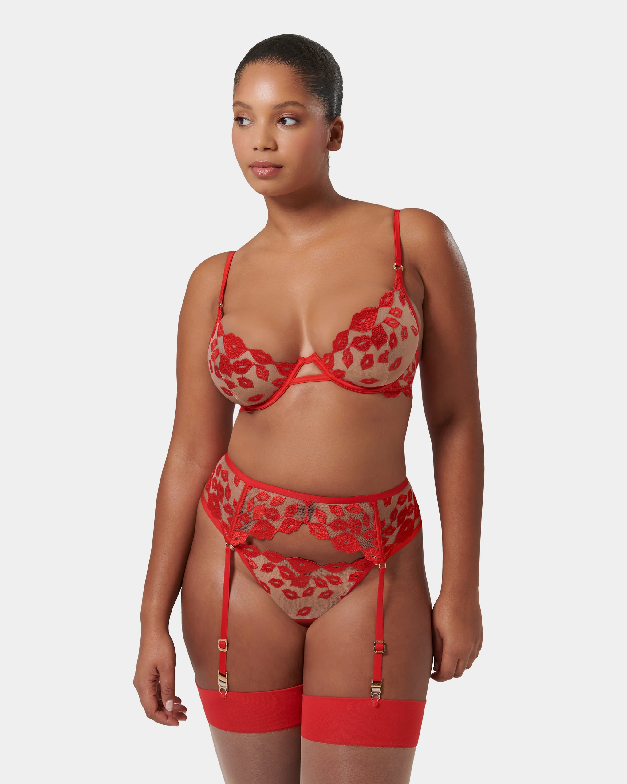 Marian Suspender Red/Sheer
