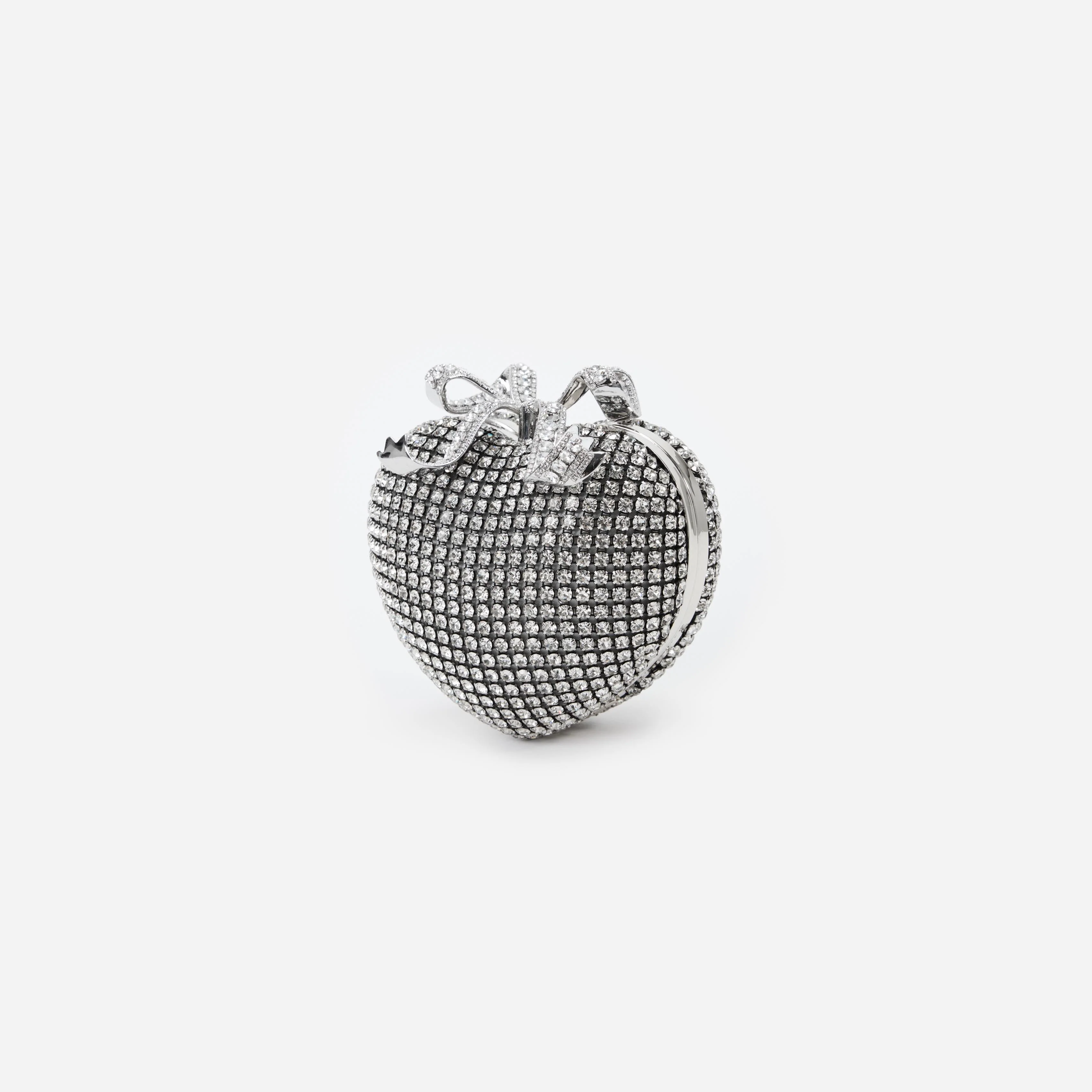 Silver Crystal Heart Clutch