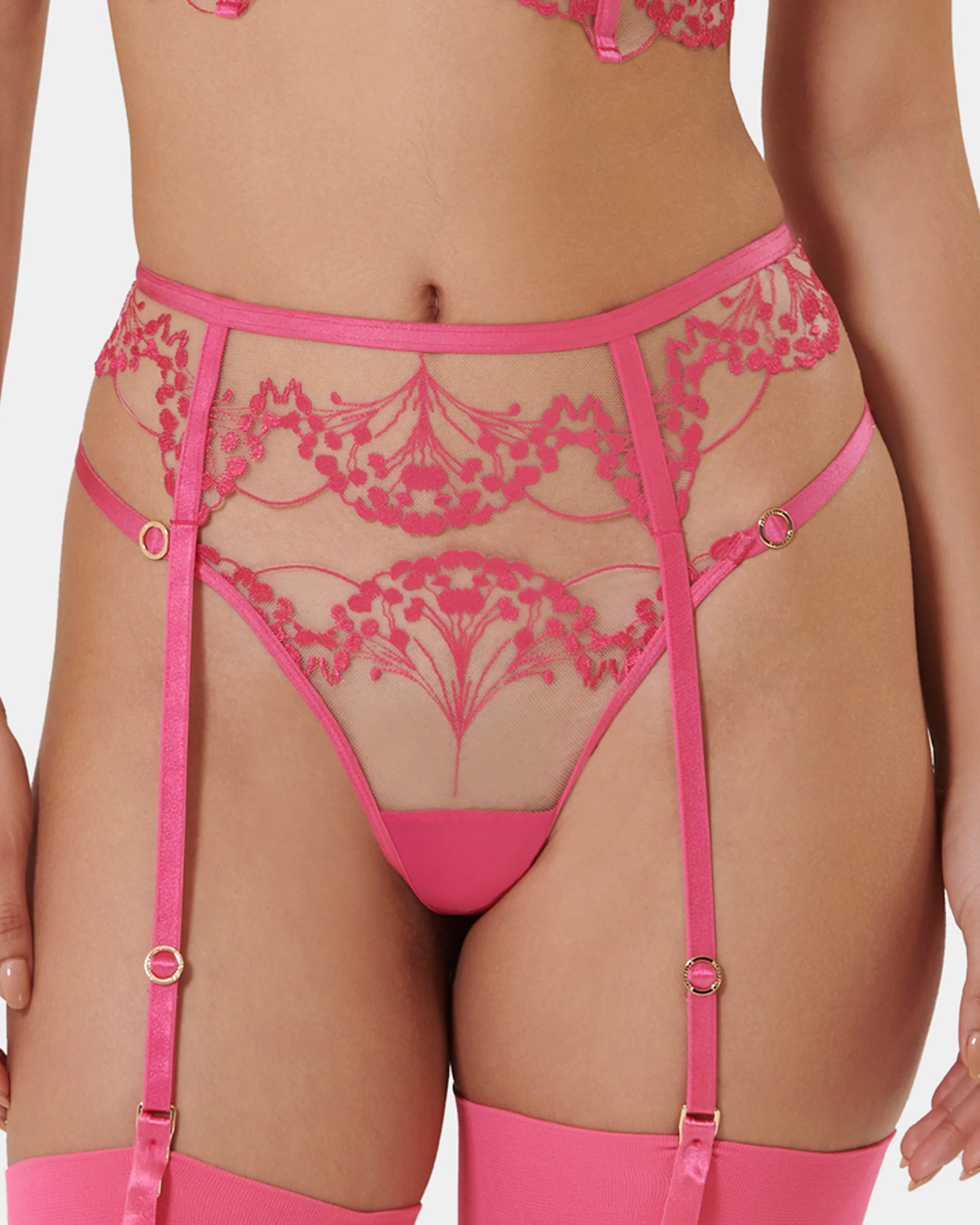Marisa Suspender Fuchsia Pink/Sheer
