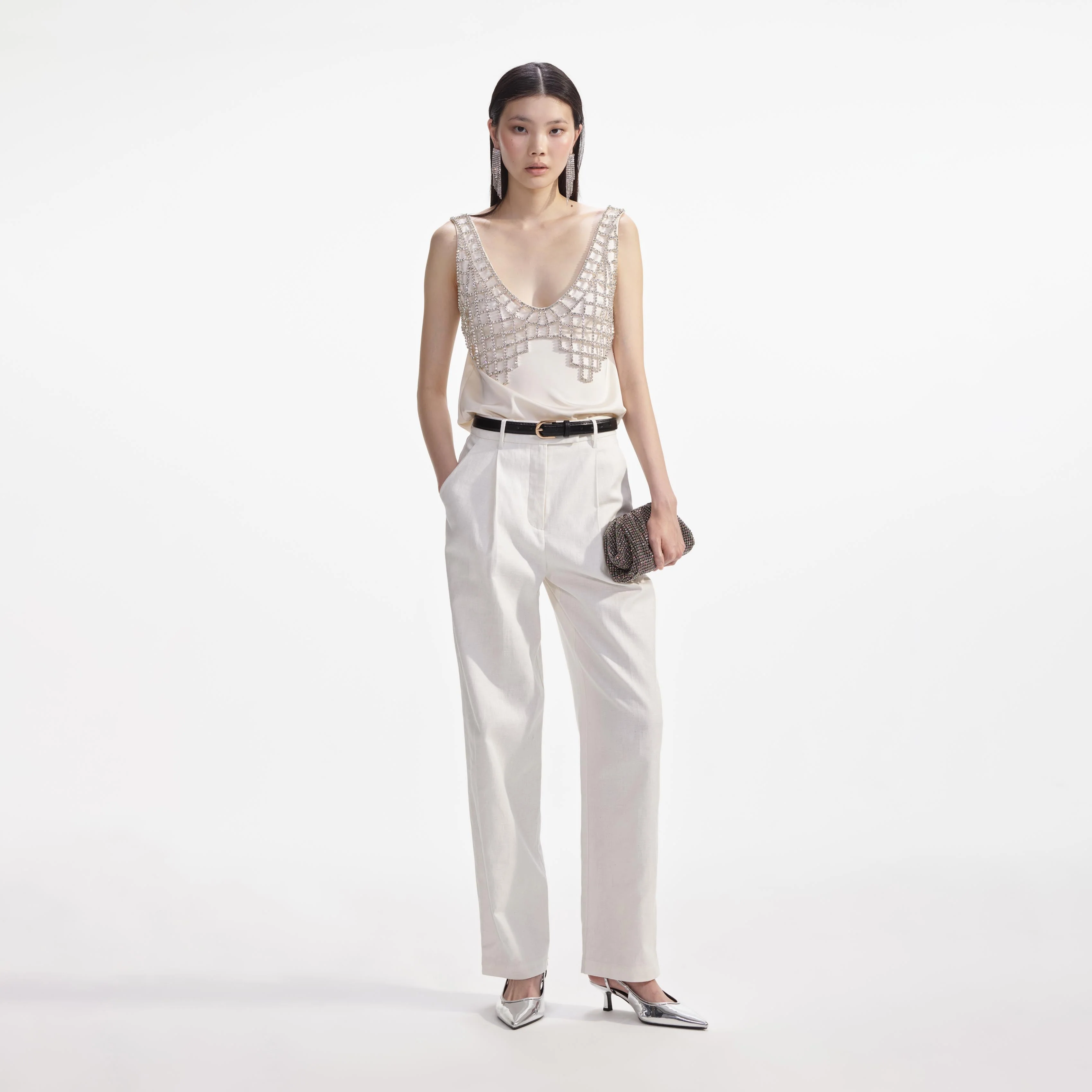 Cream Satin Diamante Bralette Top