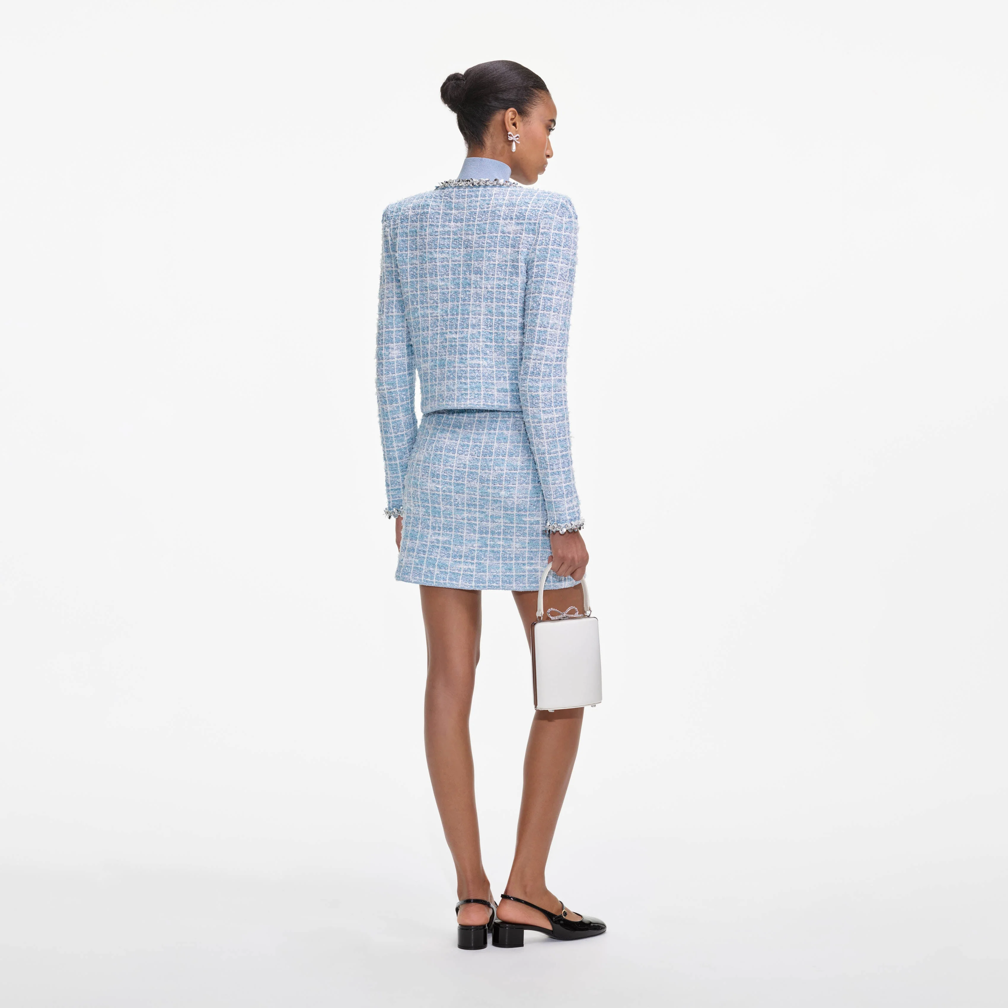 Blue Check Knit Mini Skirt