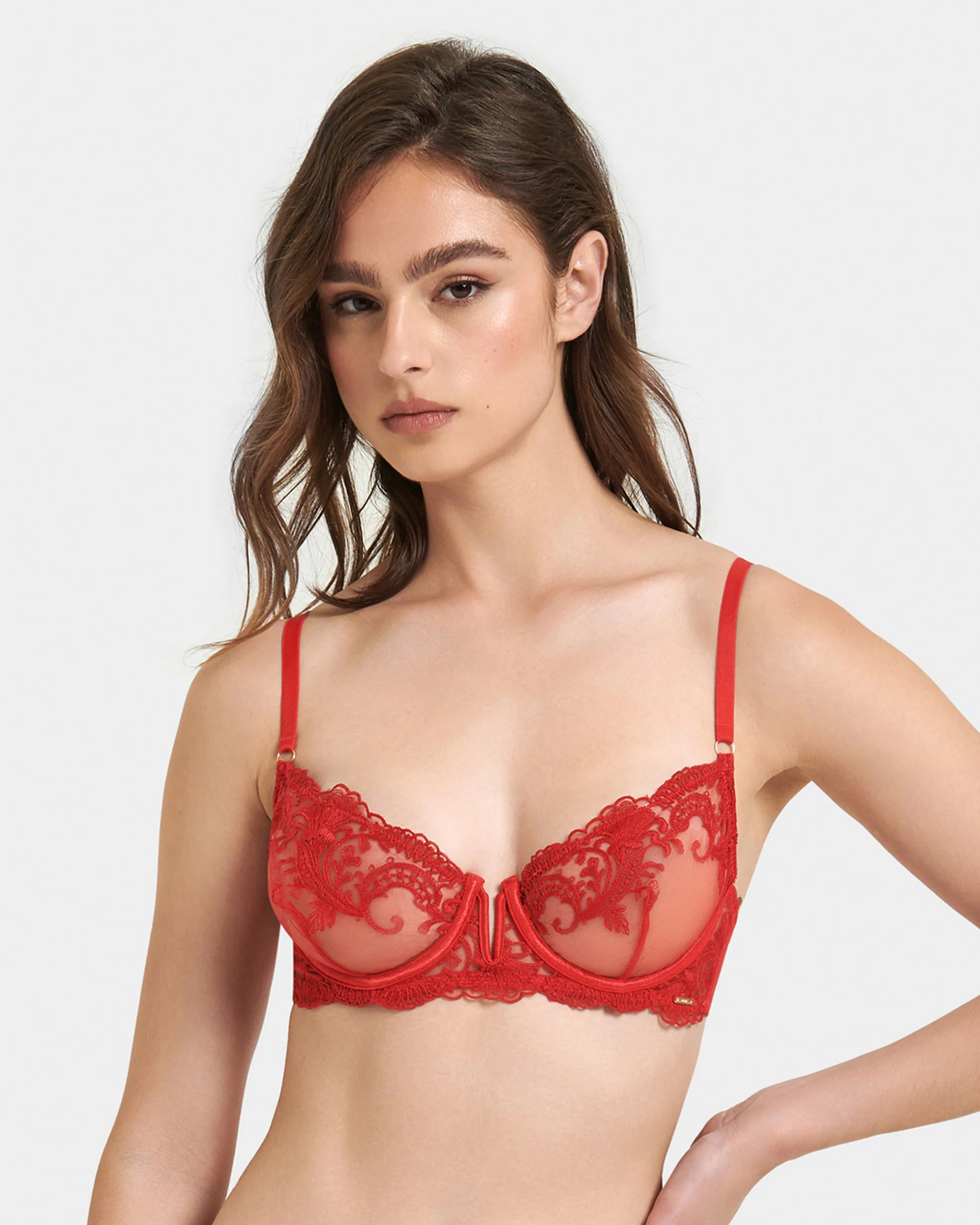 Marseille Embroidered Sheer Bra Red