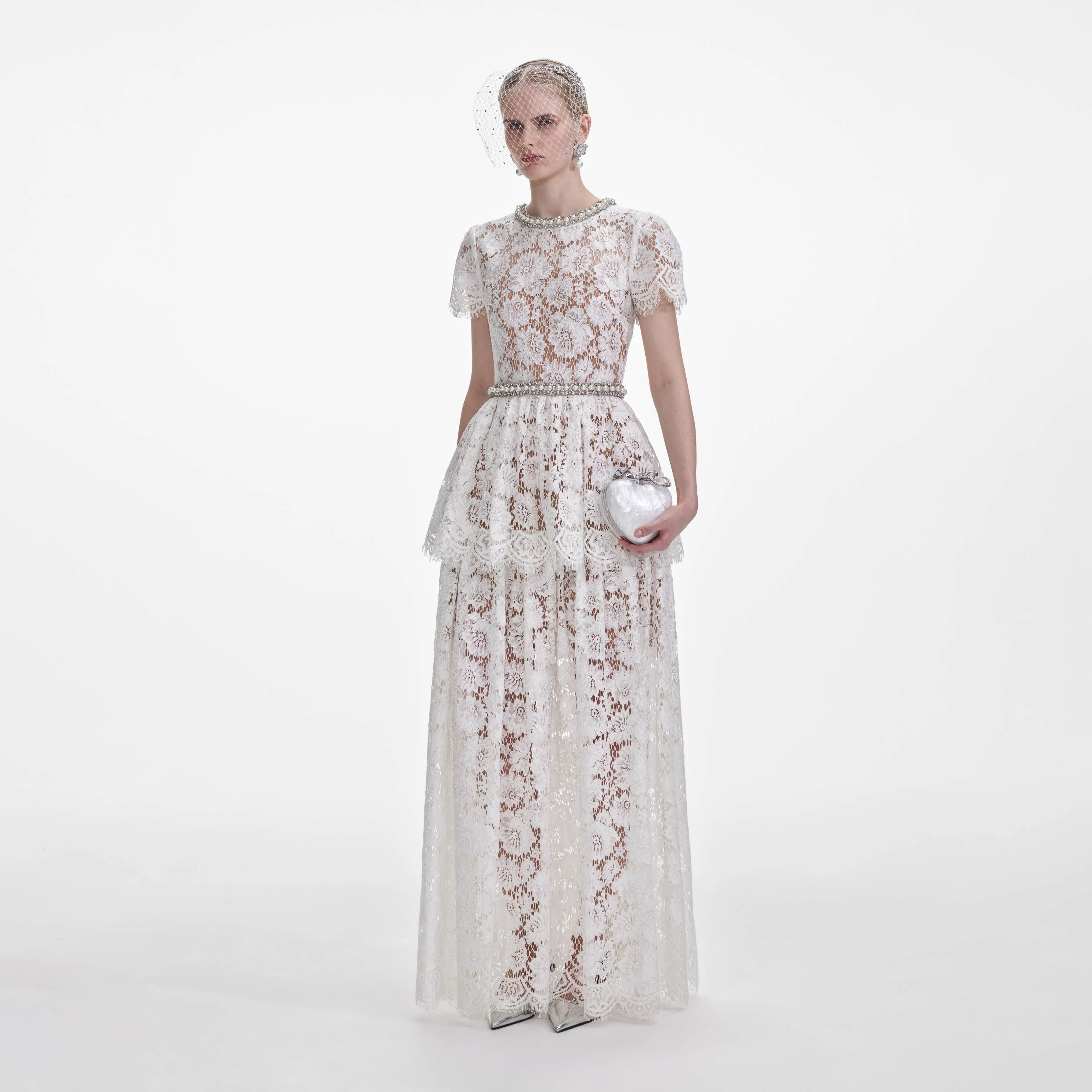 White Lace Tiered Maxi Dress