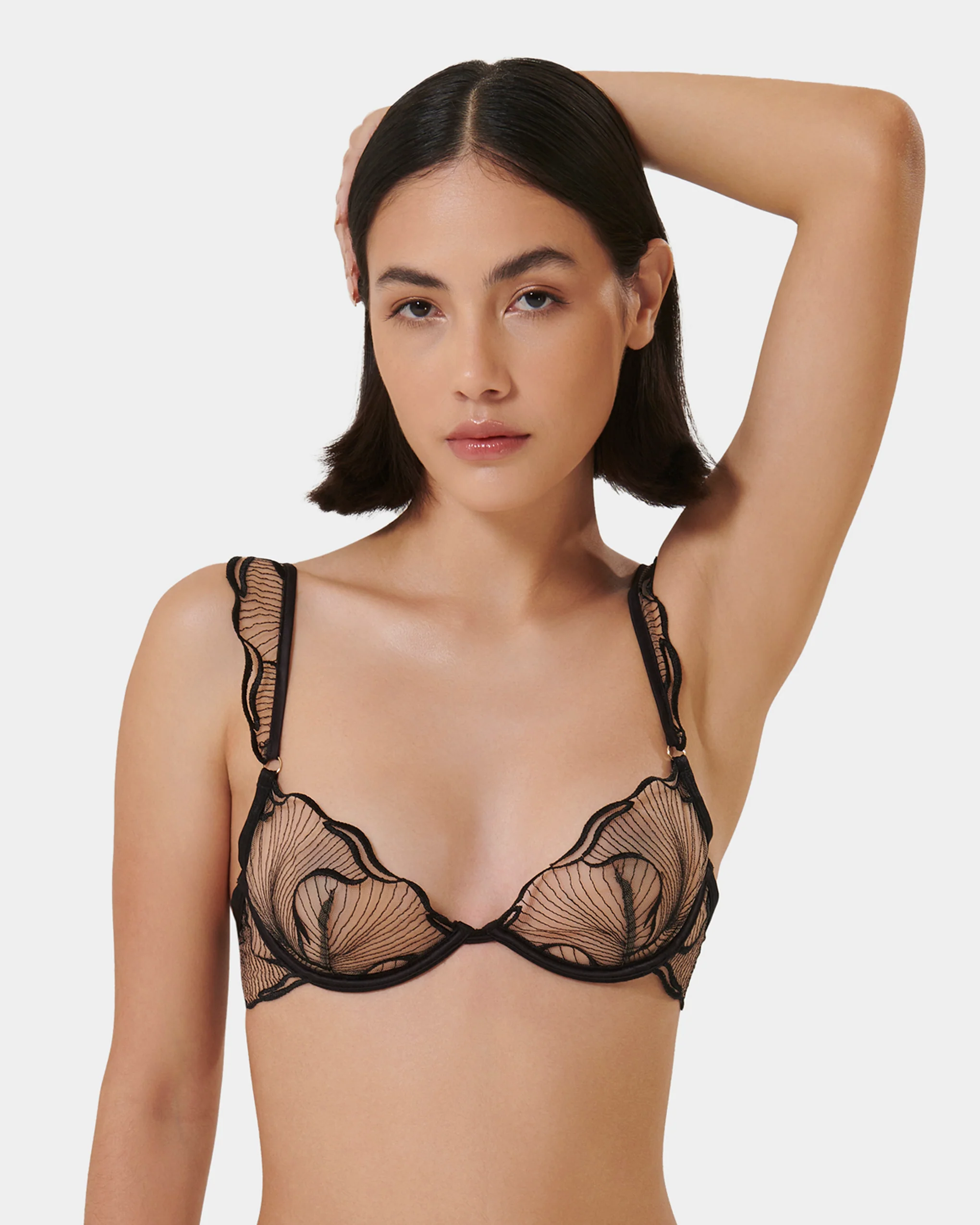 Marabel Embroidered Sheer Bra Black