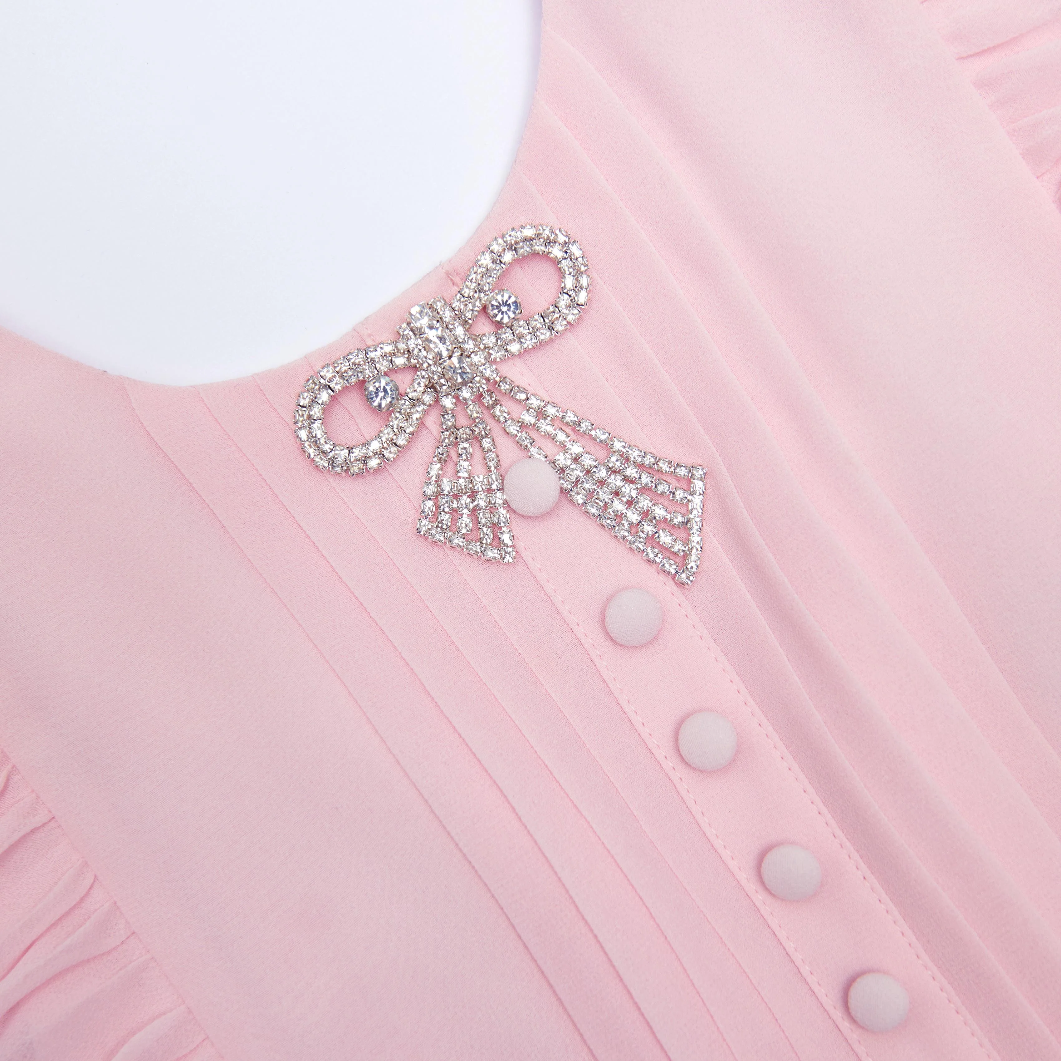Pink Chiffon Pleated Bow Dress