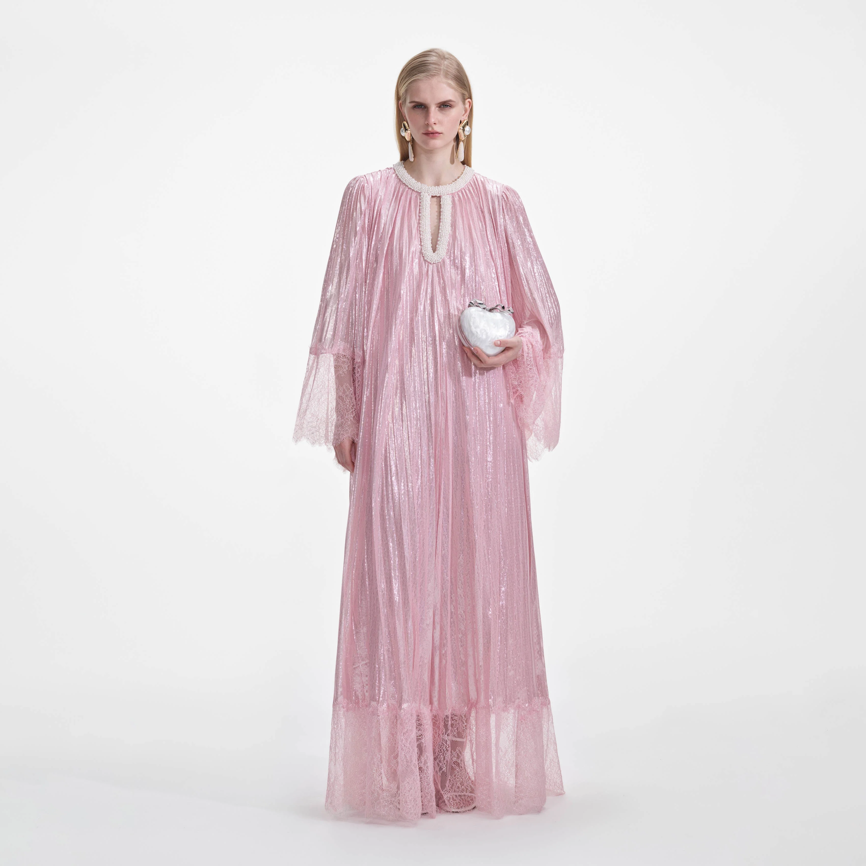 Pink Metallic Pearl Maxi Dress