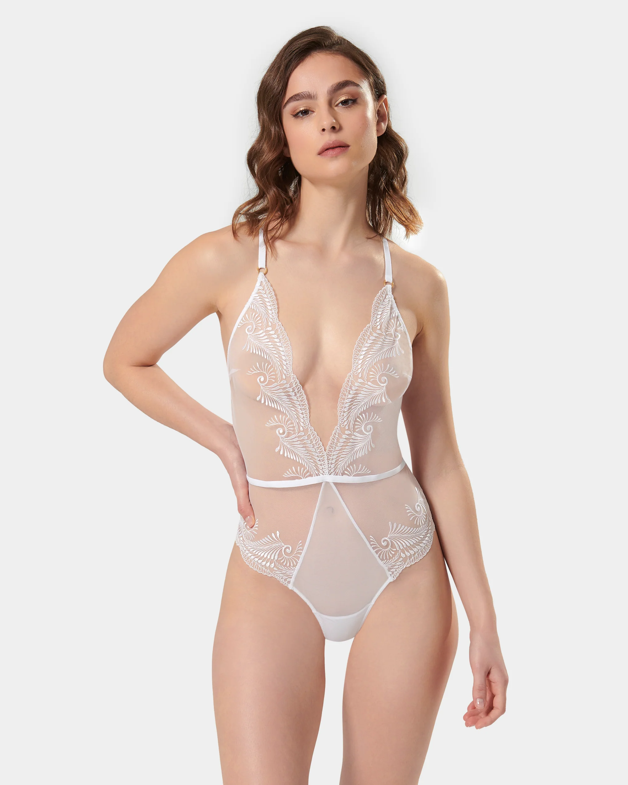 Rafaela Embroidered Sheer Bodysuit White