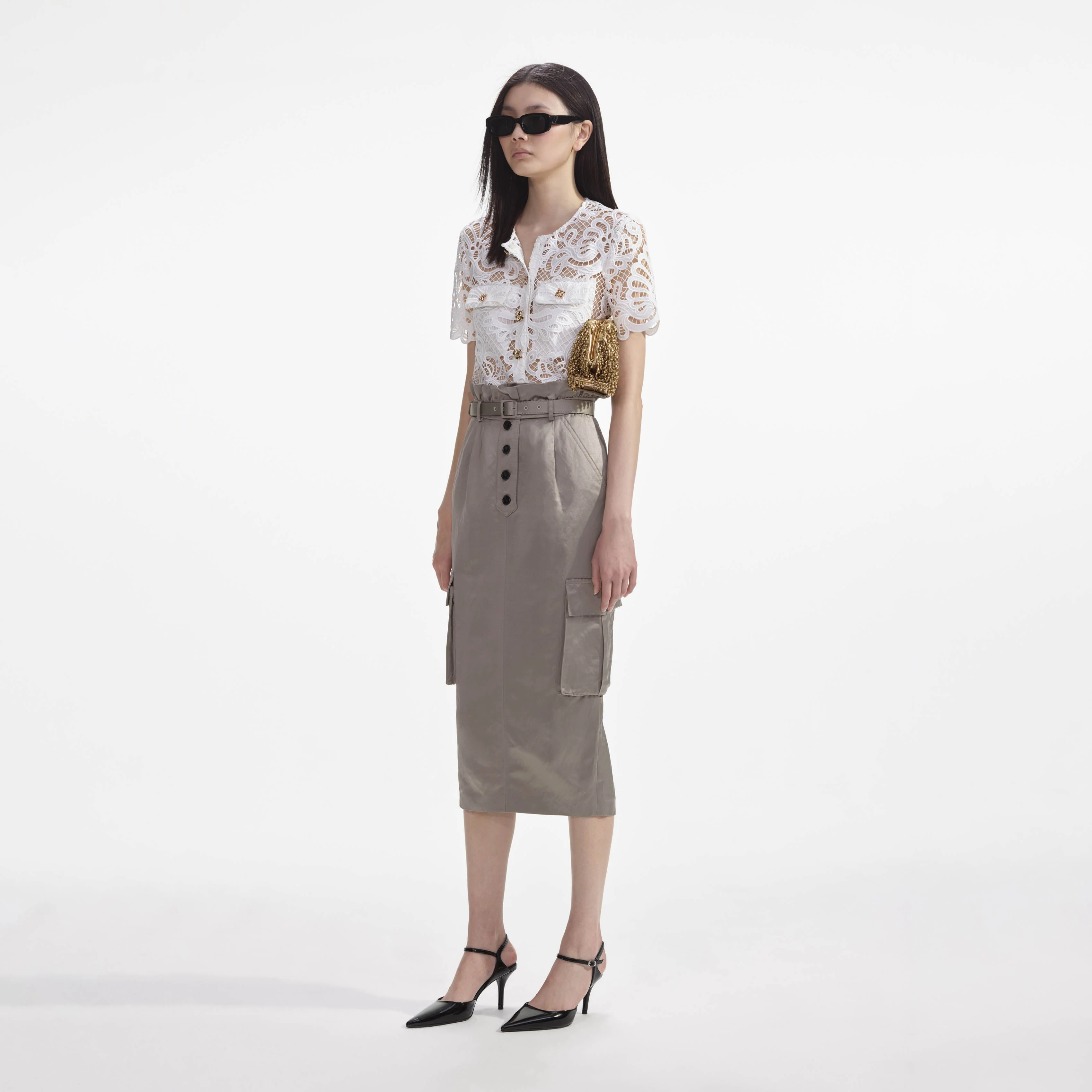 Satin Cargo Midi Skirt