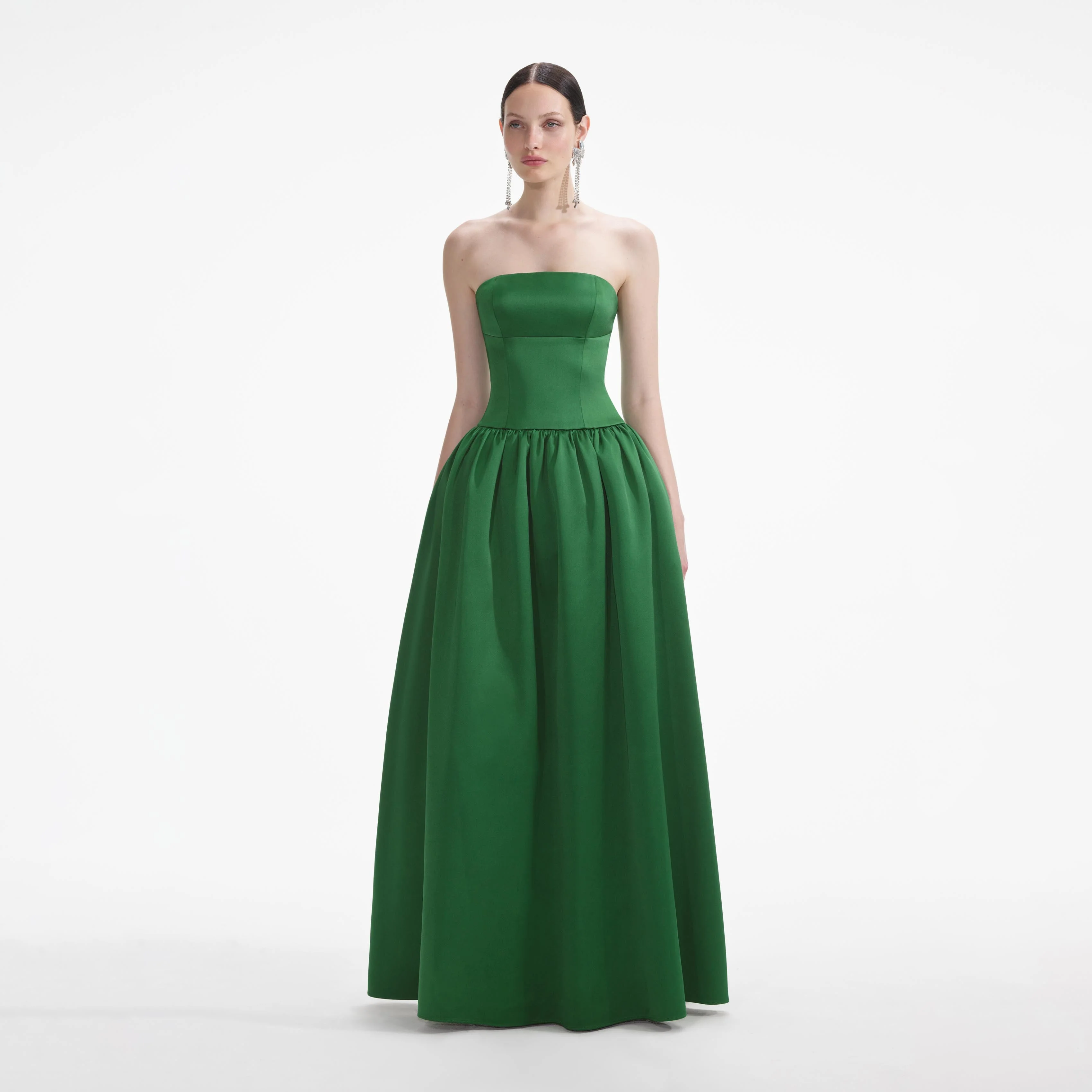 Green Satin Bandeau Maxi Dress