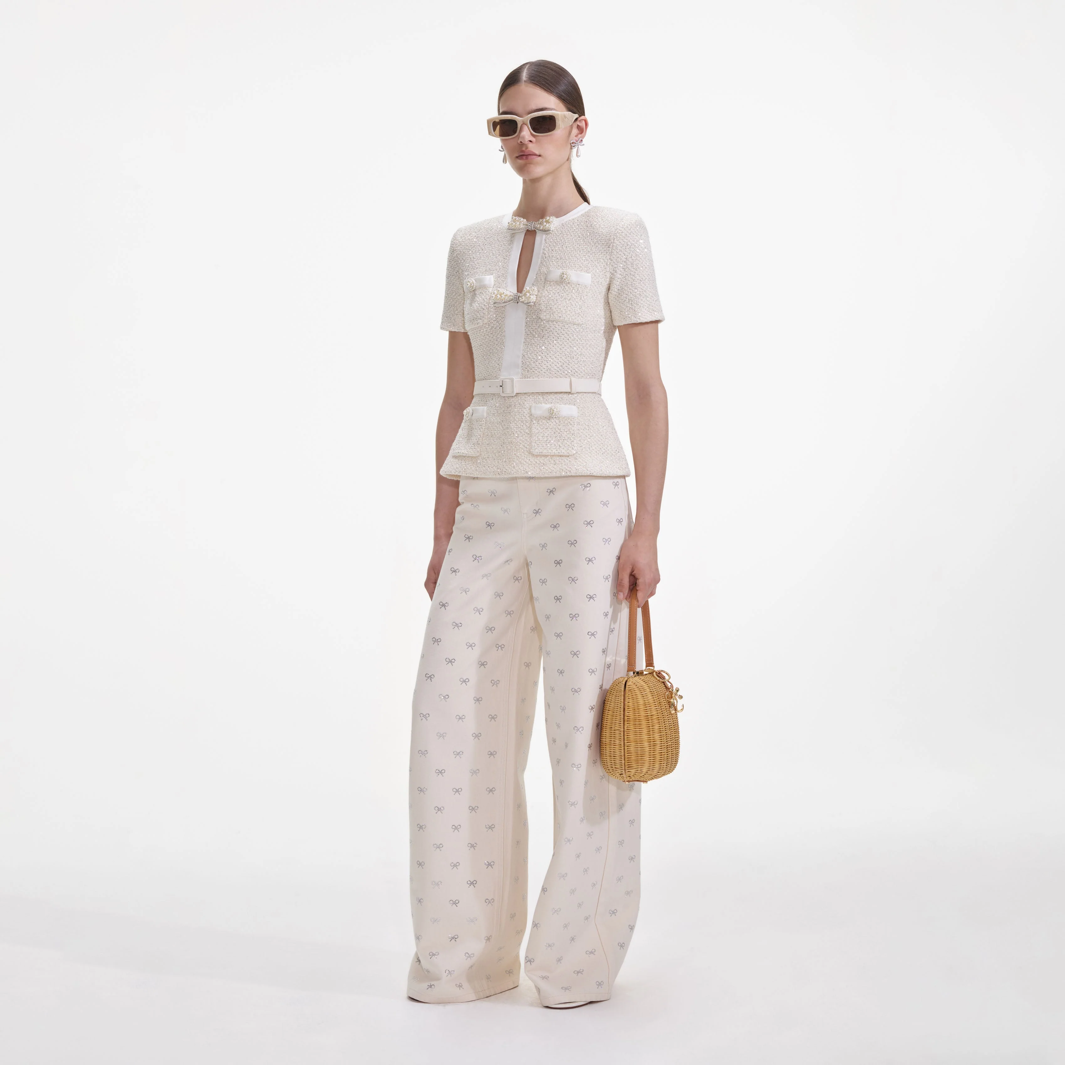 Cream Sequin Knit Top