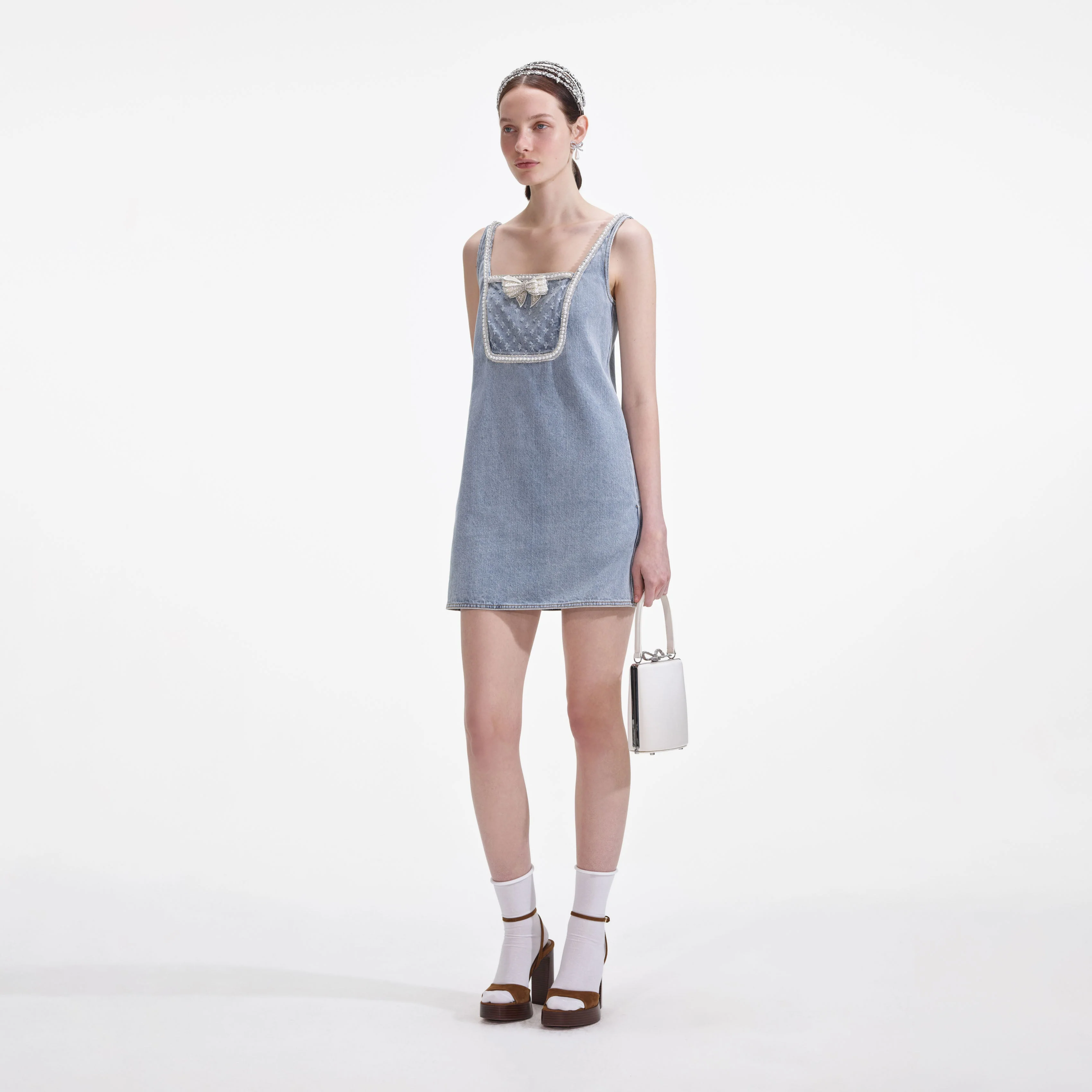 Light Blue Denim Bow Mini Dress