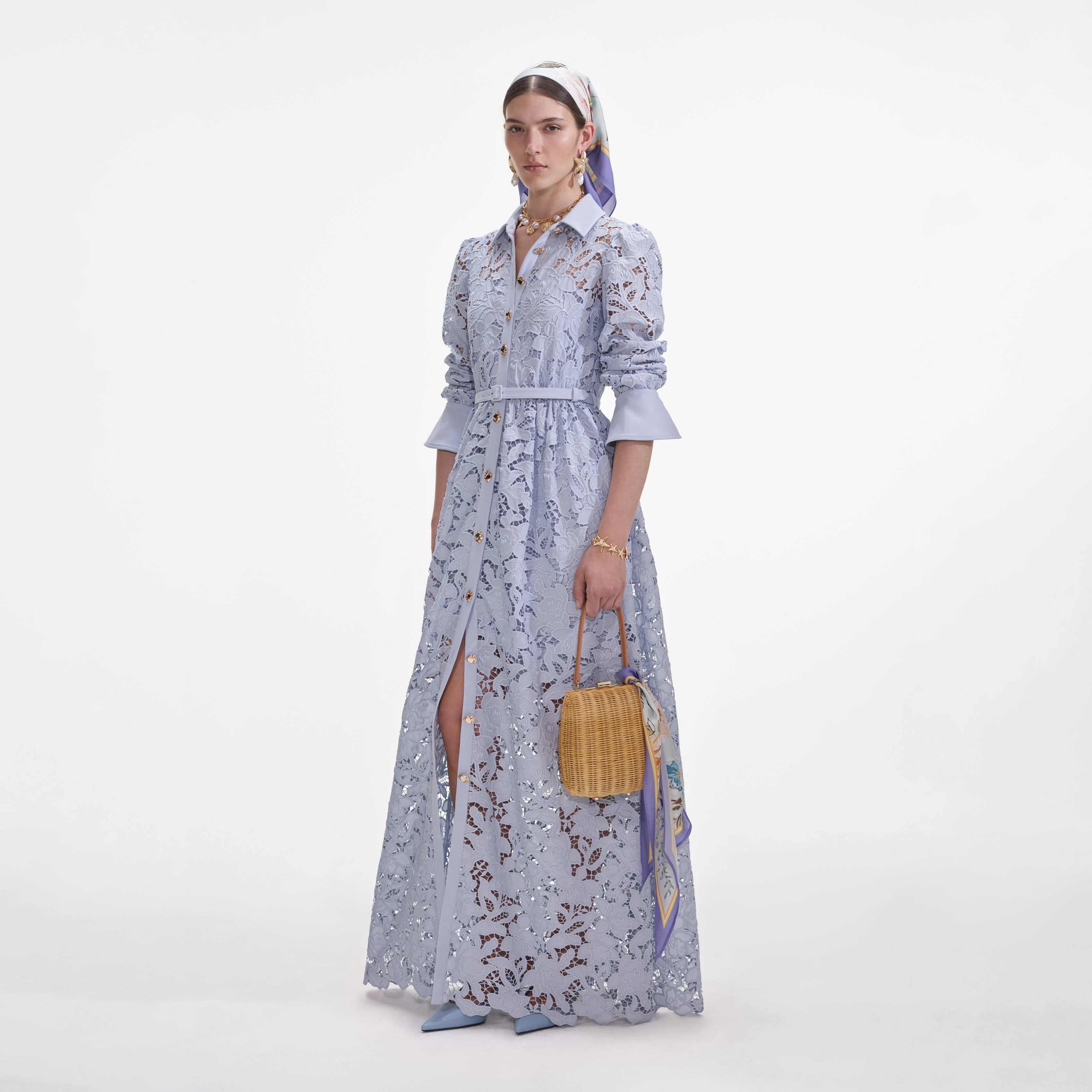 Blue Lace Collared Maxi Dress