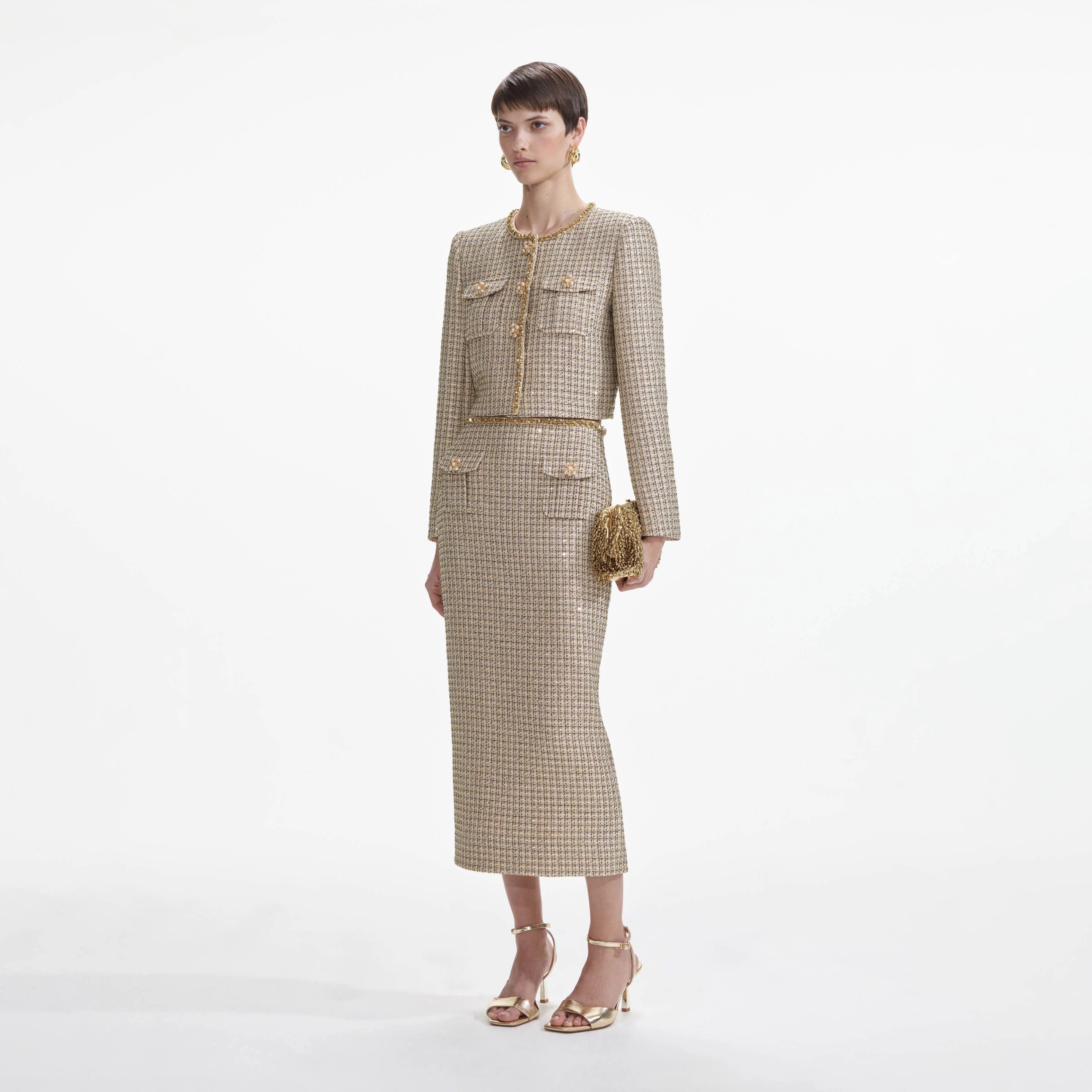 Gold Boucle Midi Skirt