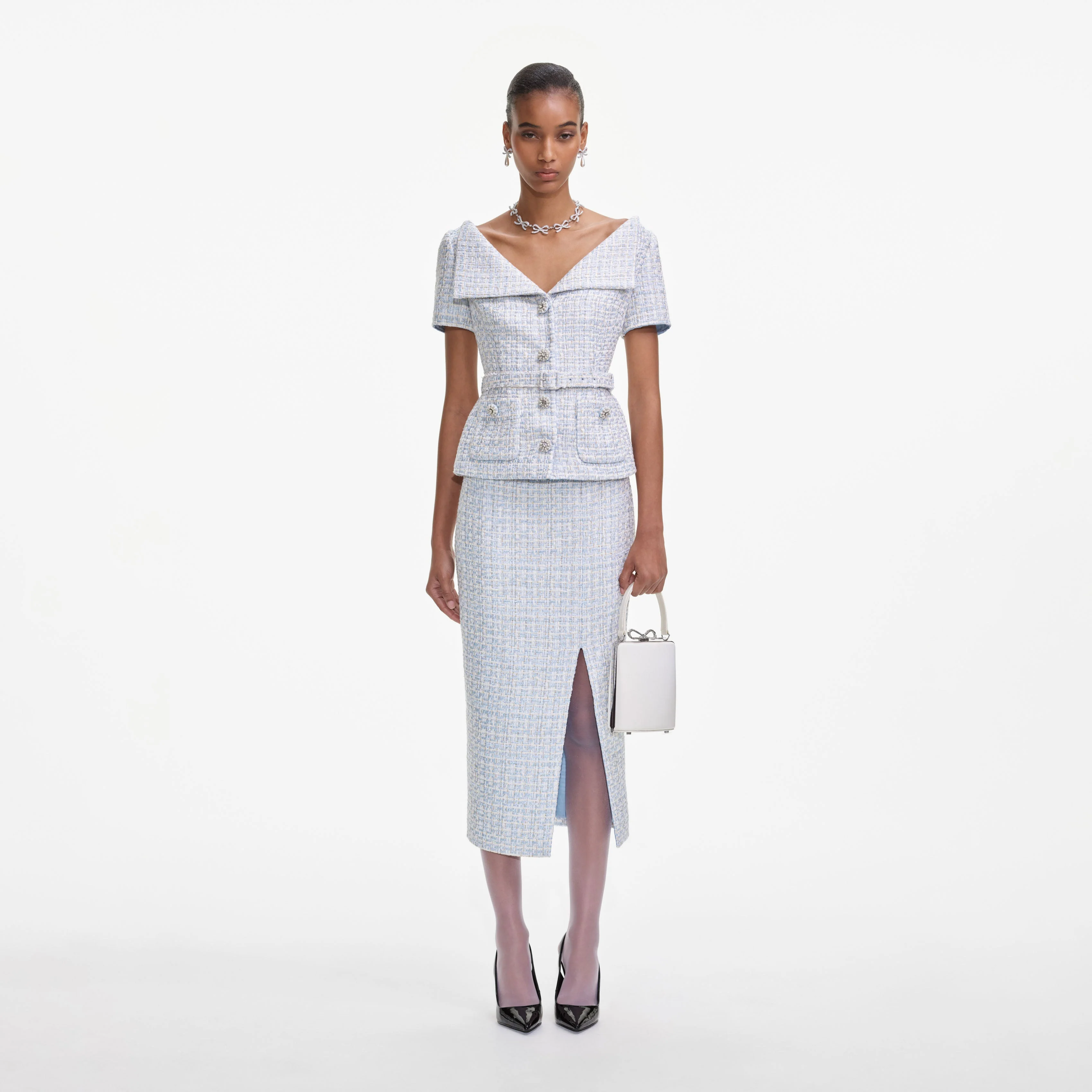 Blue Boucle Midi Dress