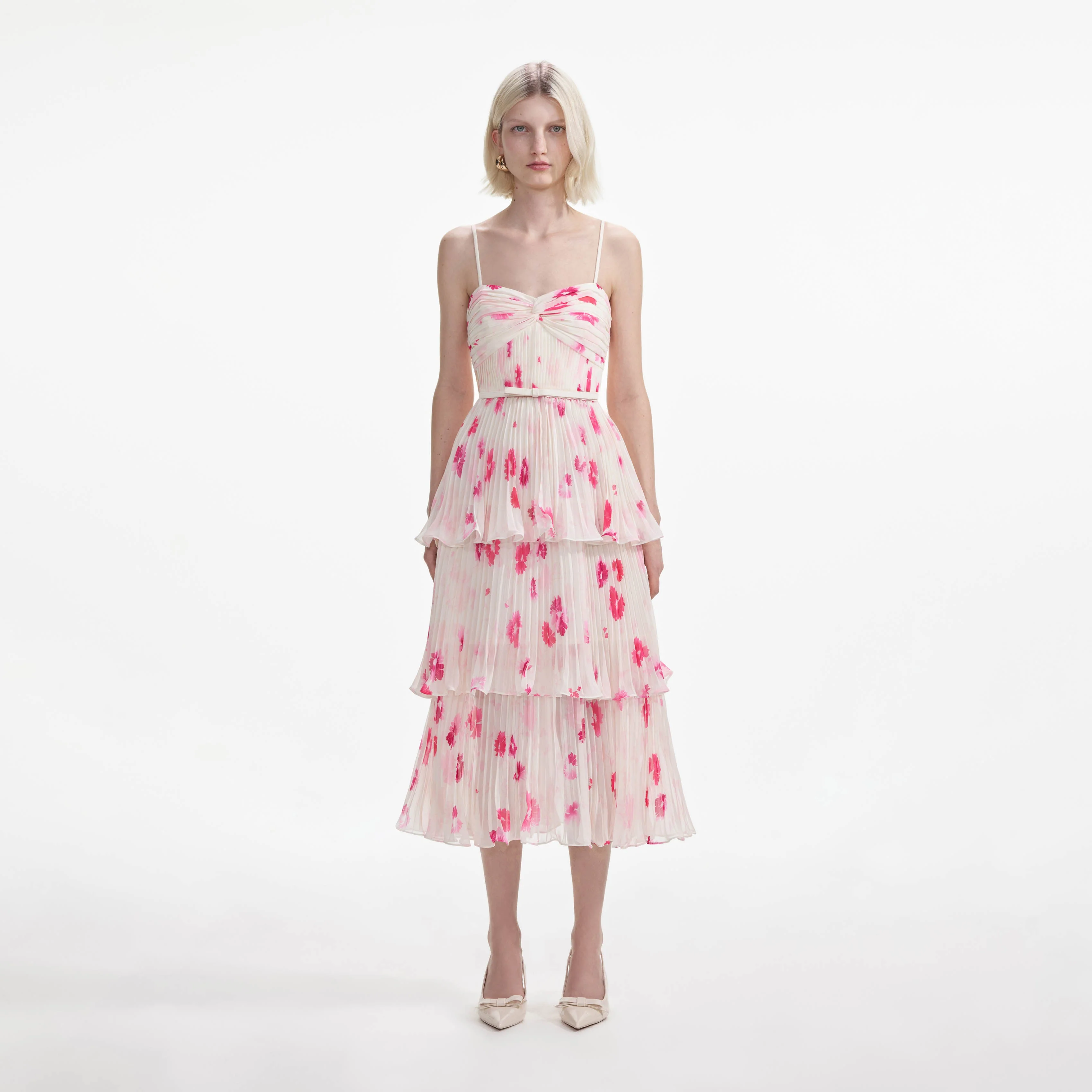 Printed Chiffon Tiered Midi Dress