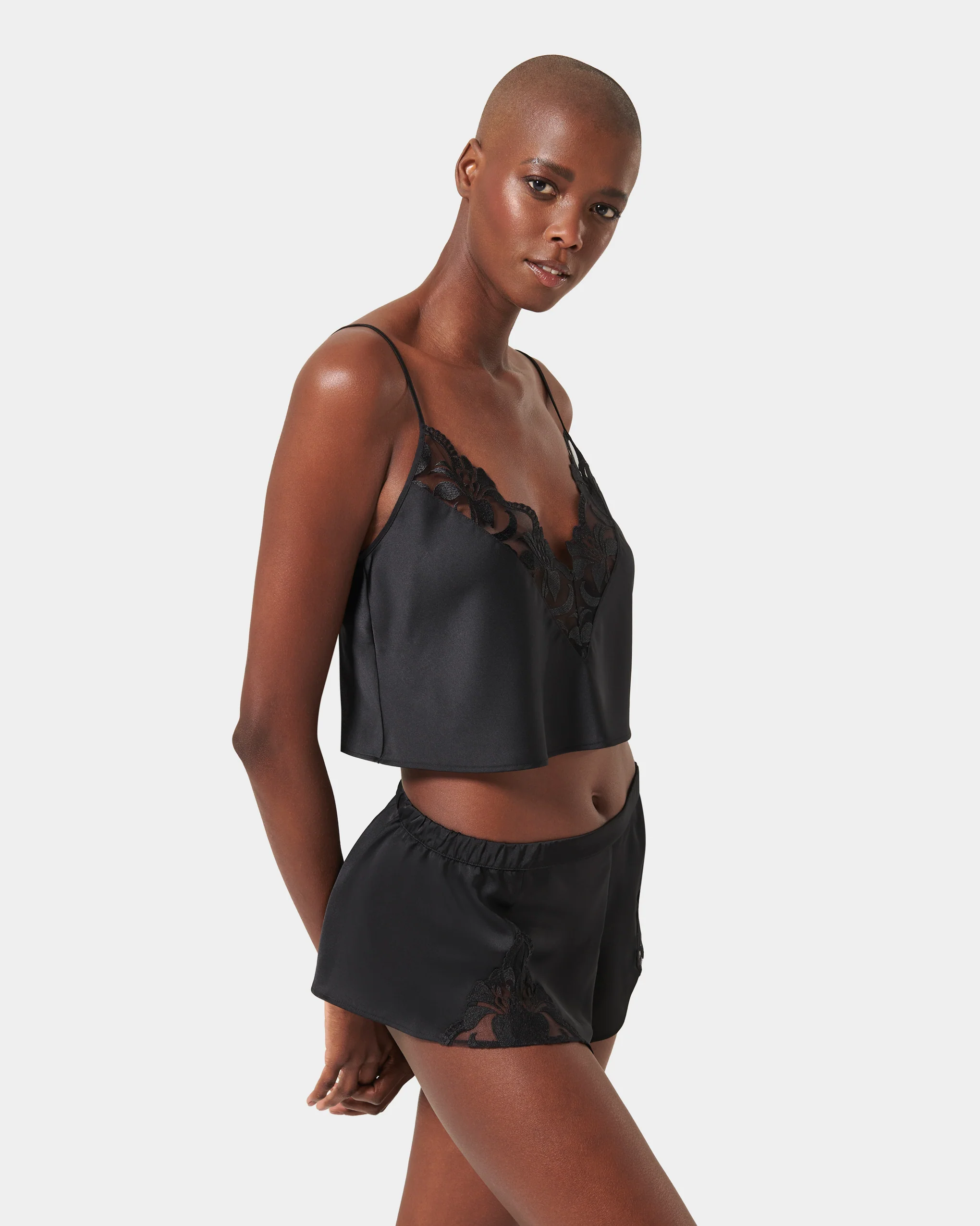 Leonora Luxury Satin Cami and Short Set Black
