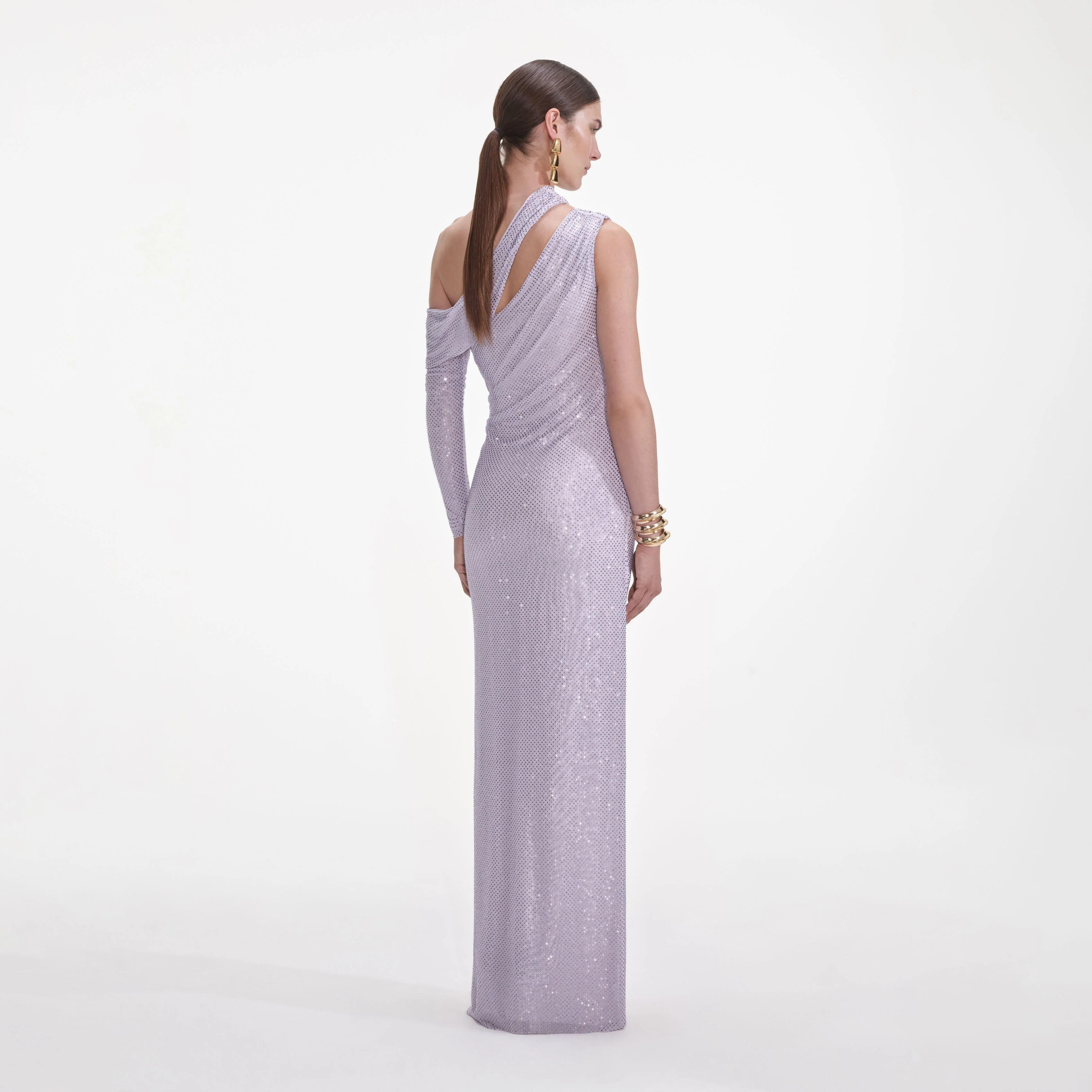 Lilac Rhinestone Gathered Maxi Dress