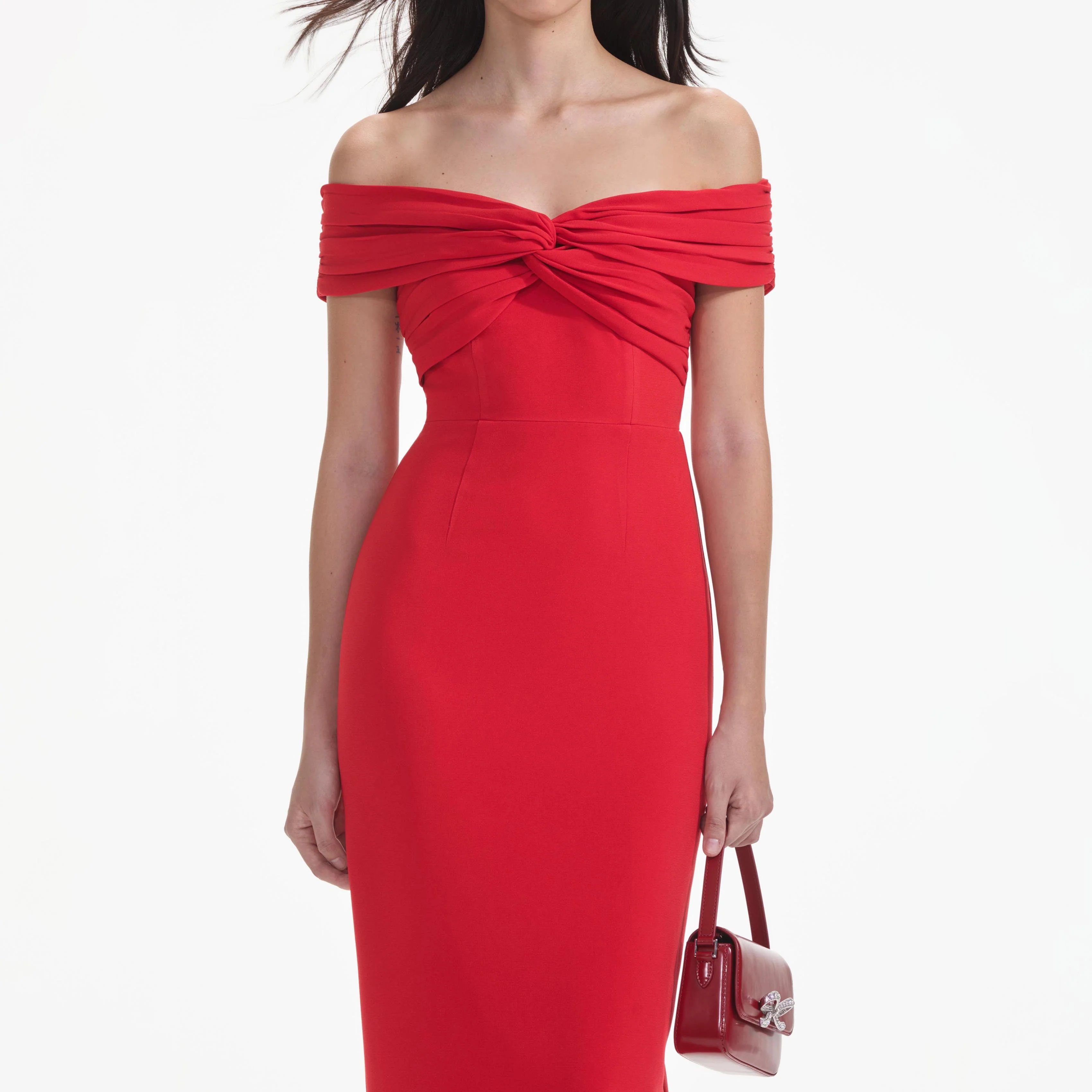 Red Off Shoulder Midi Dress