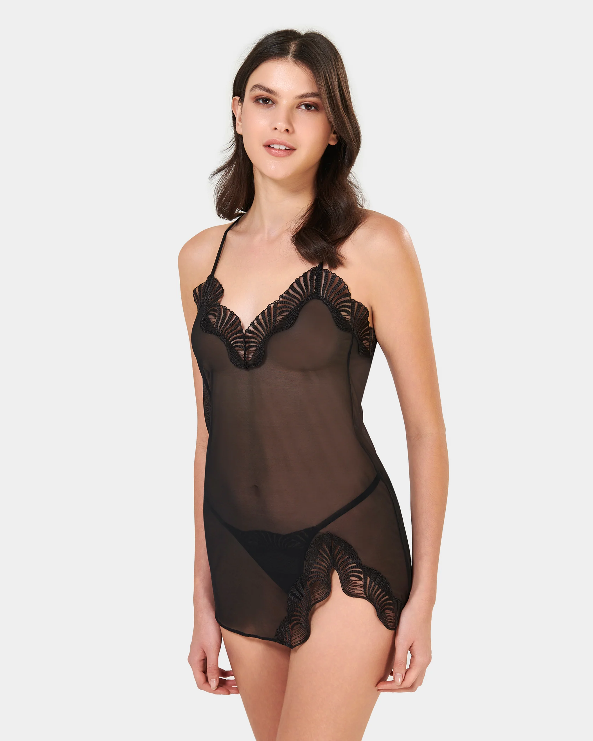 Trista Short Chemise and Thong Set Black