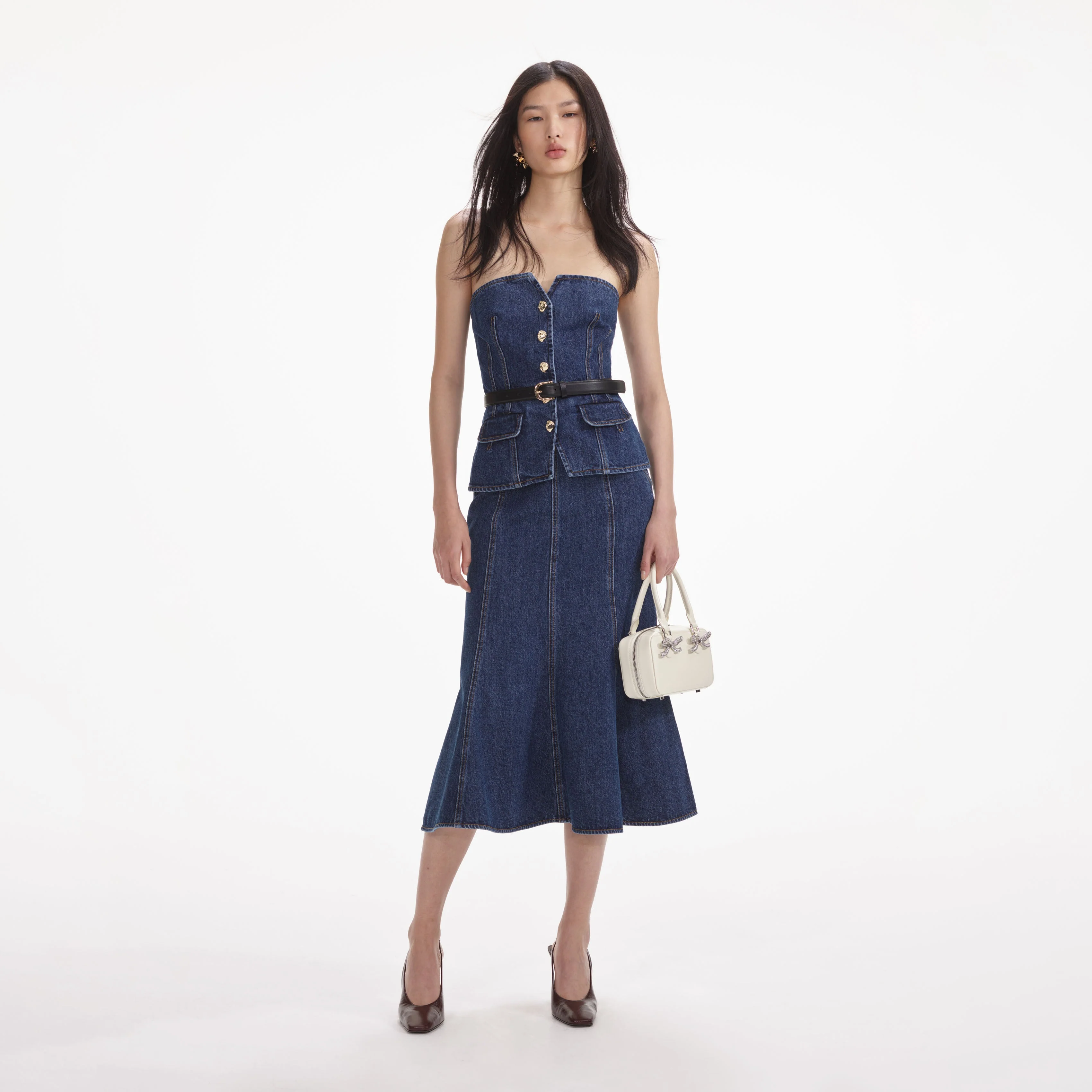Denim Bandeau Midi Dress