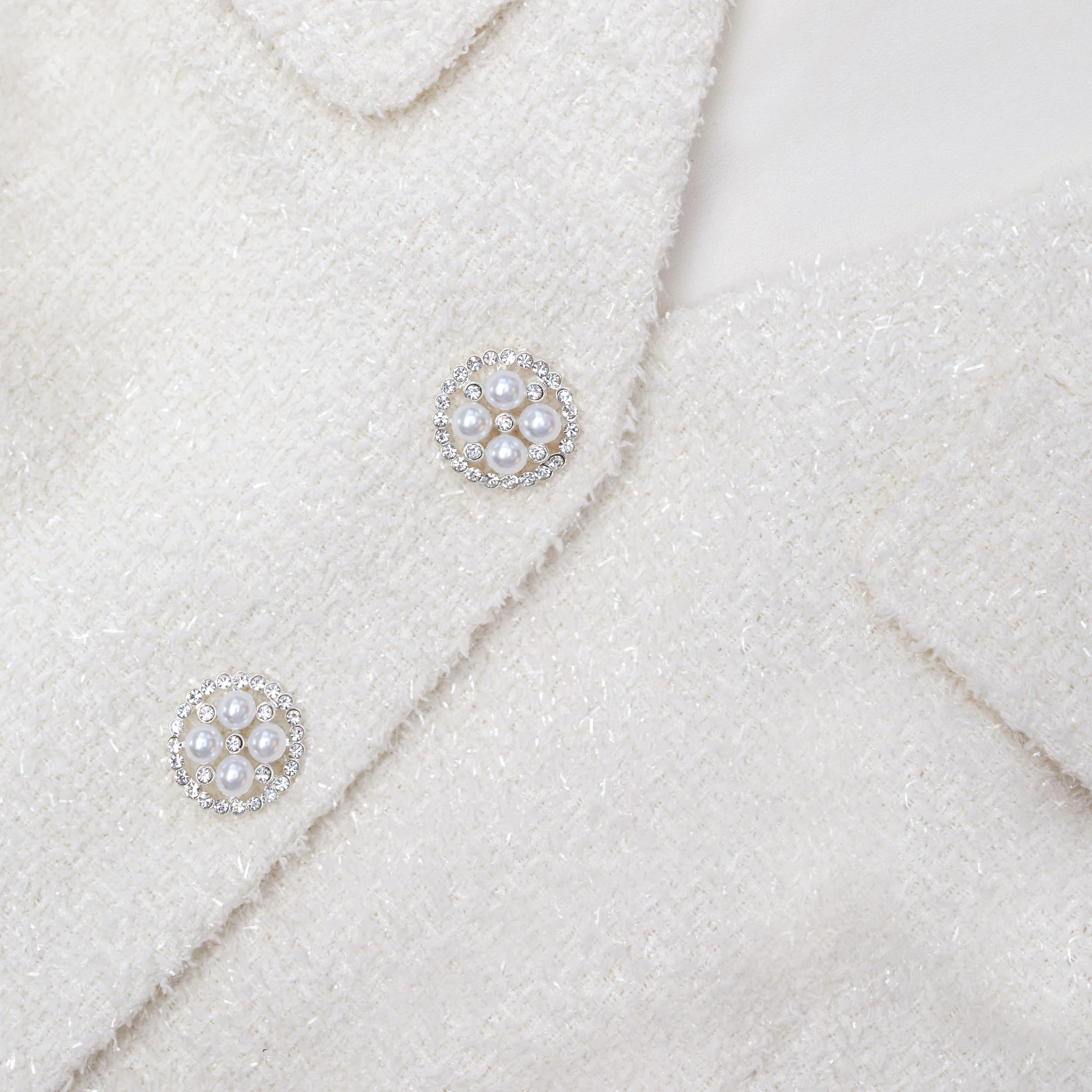 Cream Tinsel Boucle Buttoned Mini Dress