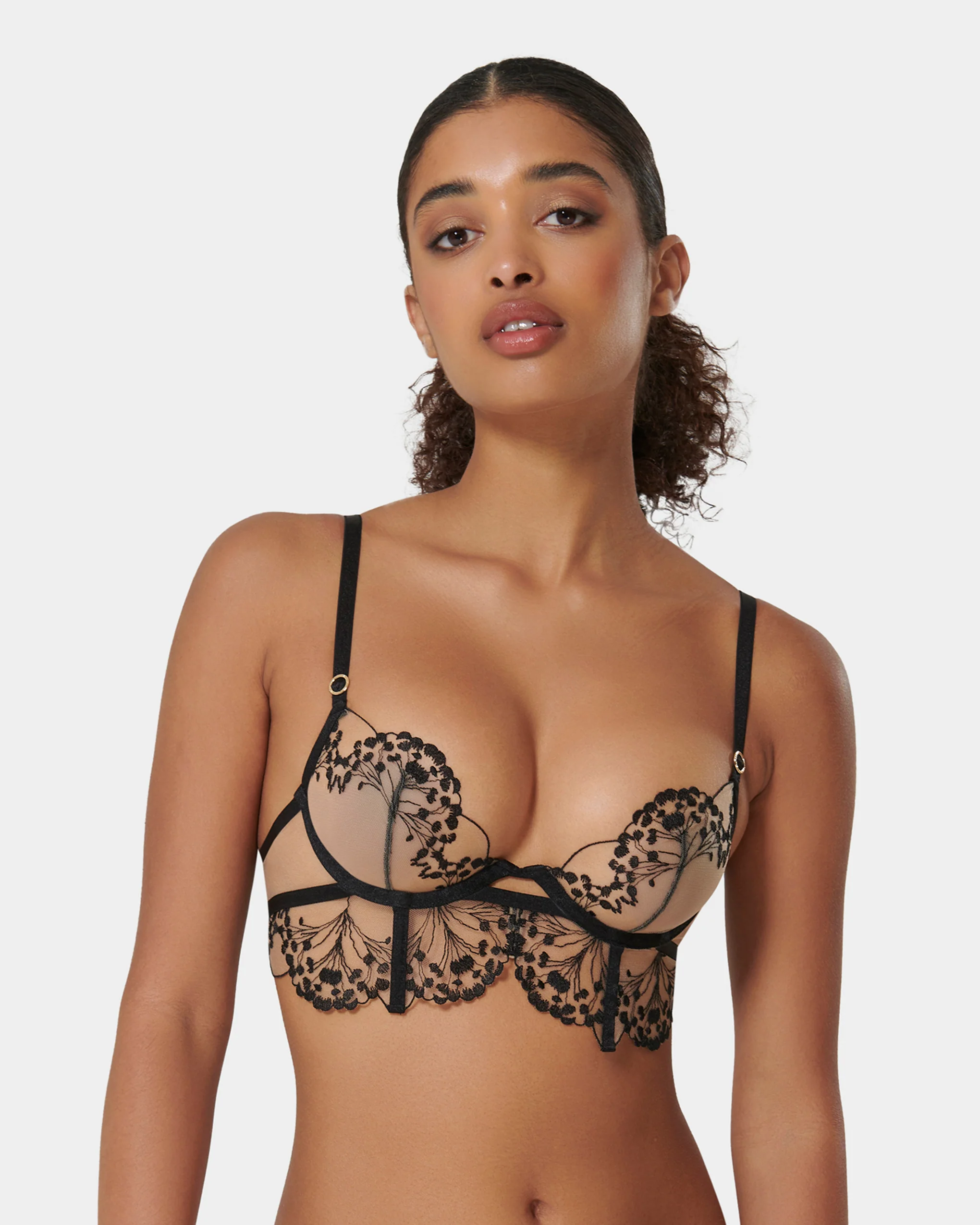 Marisa Embroidered Sheer Bra Black