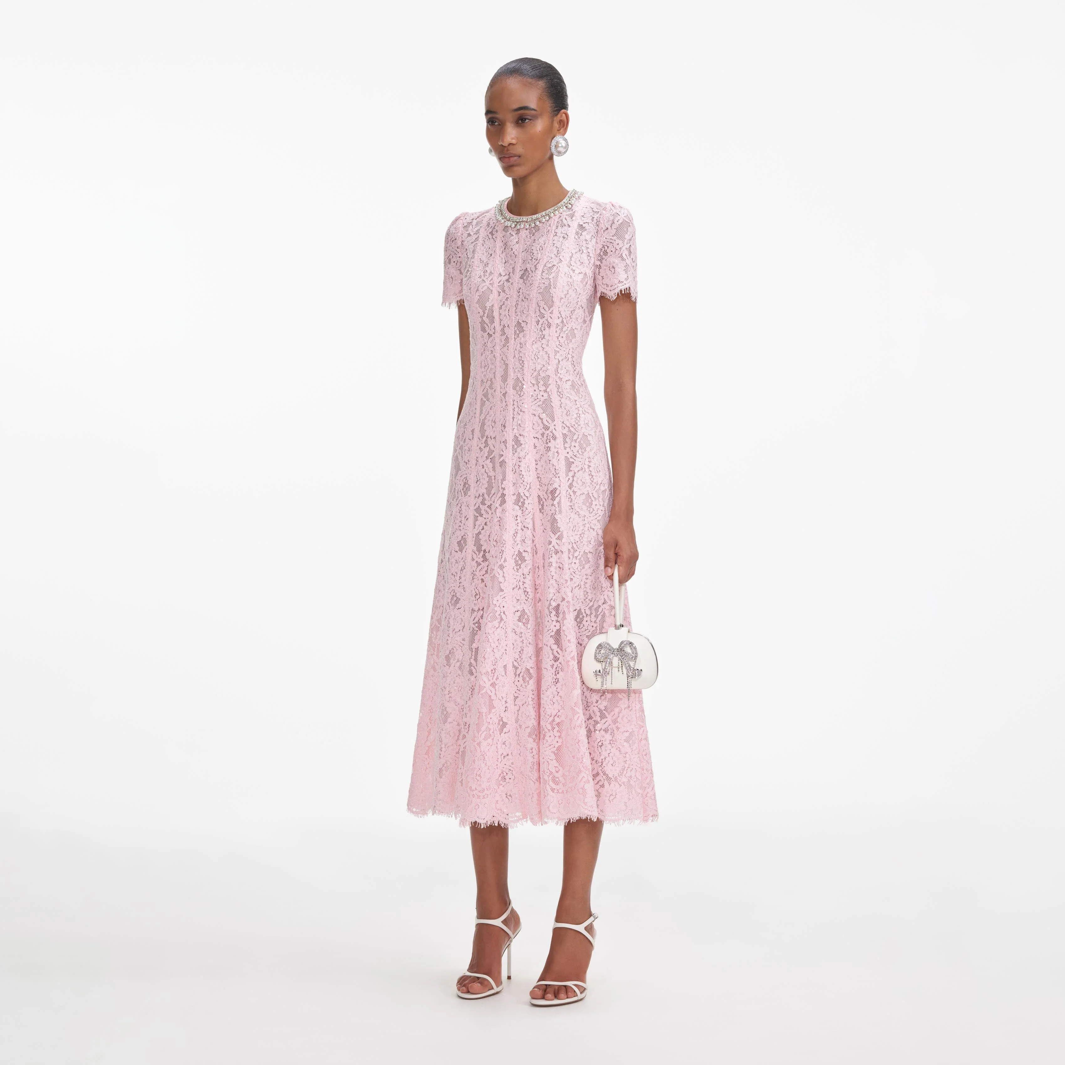 Pink Lace Embellished Midi Dress