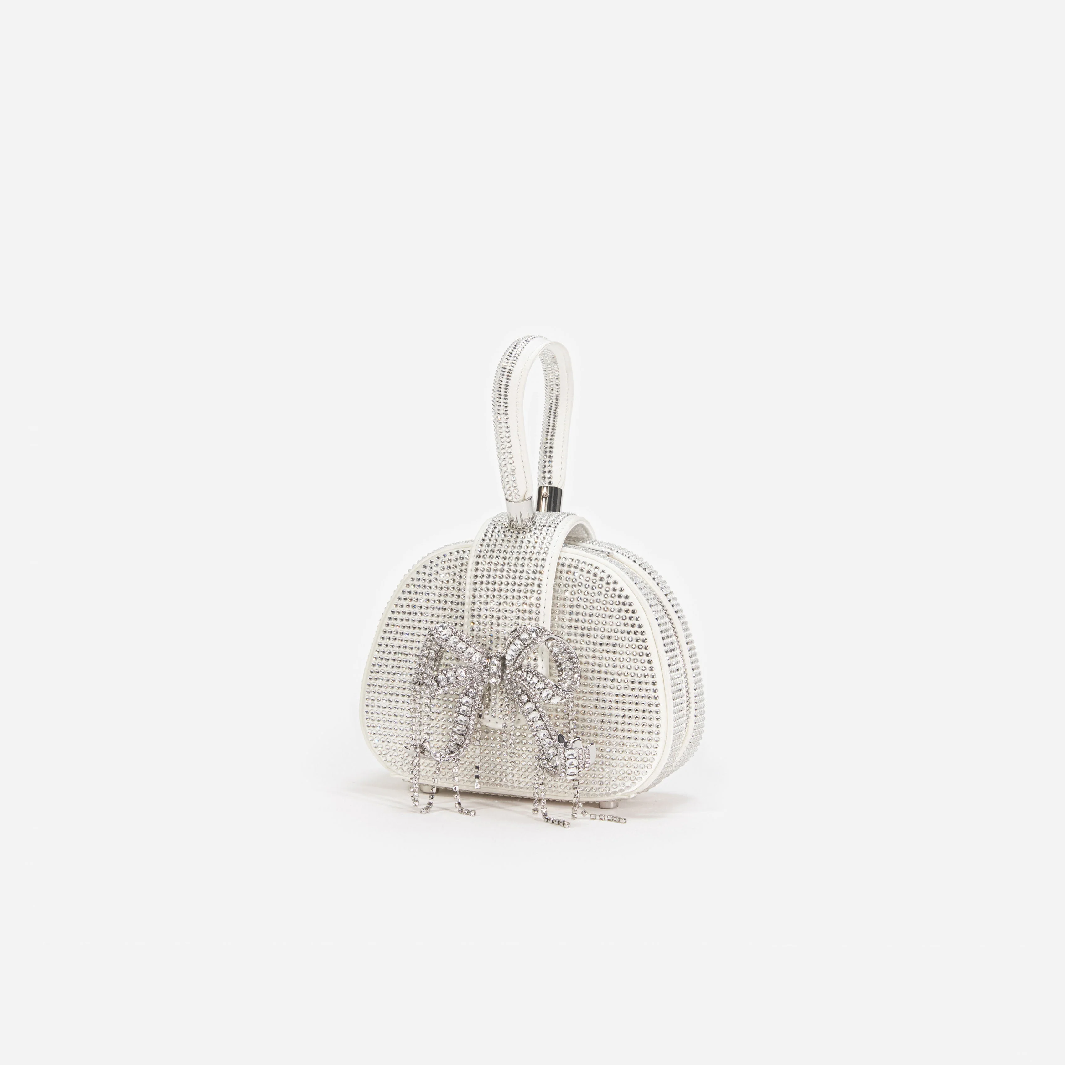 Cream Rhinestone Top Handle Micro Bag