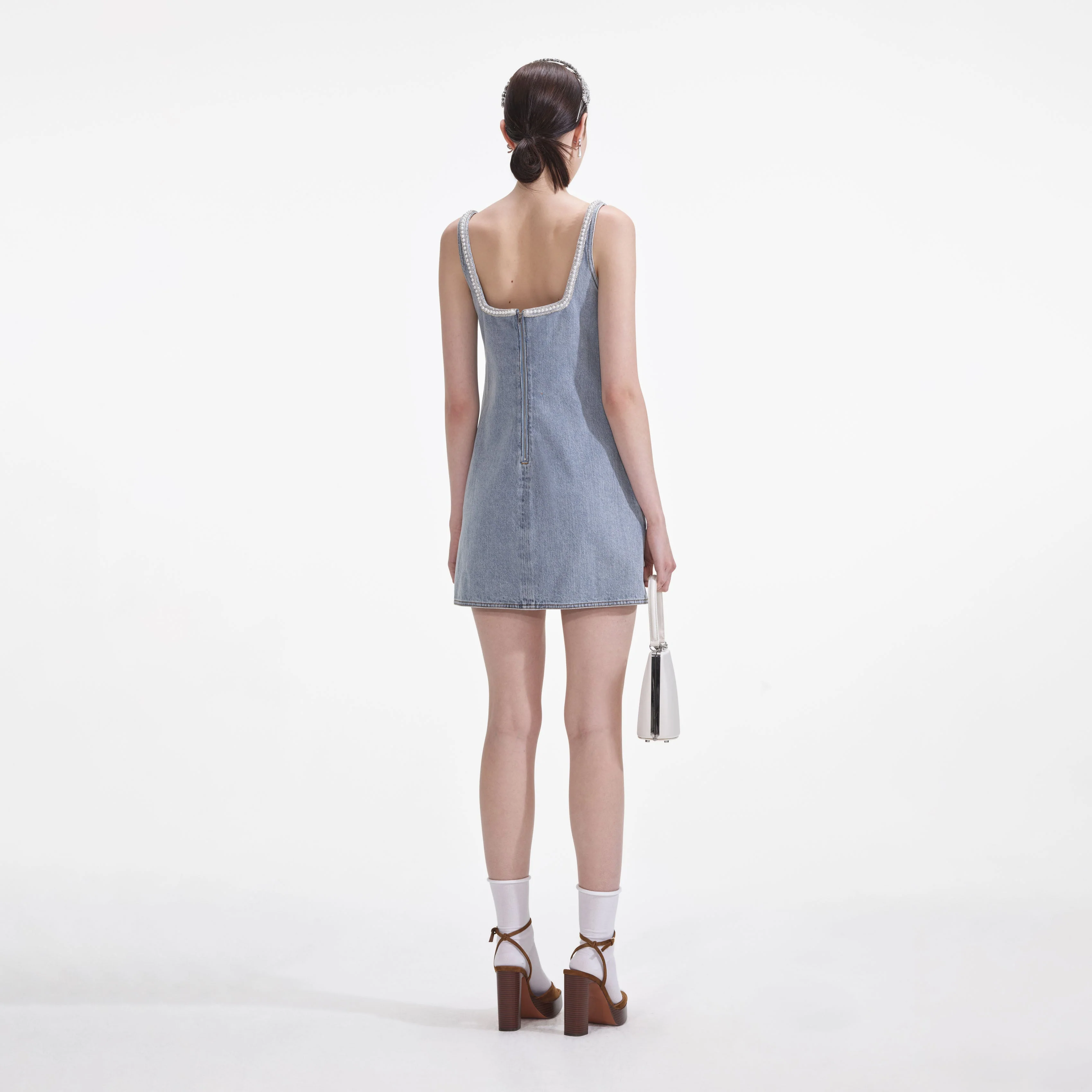 Light Blue Denim Bow Mini Dress