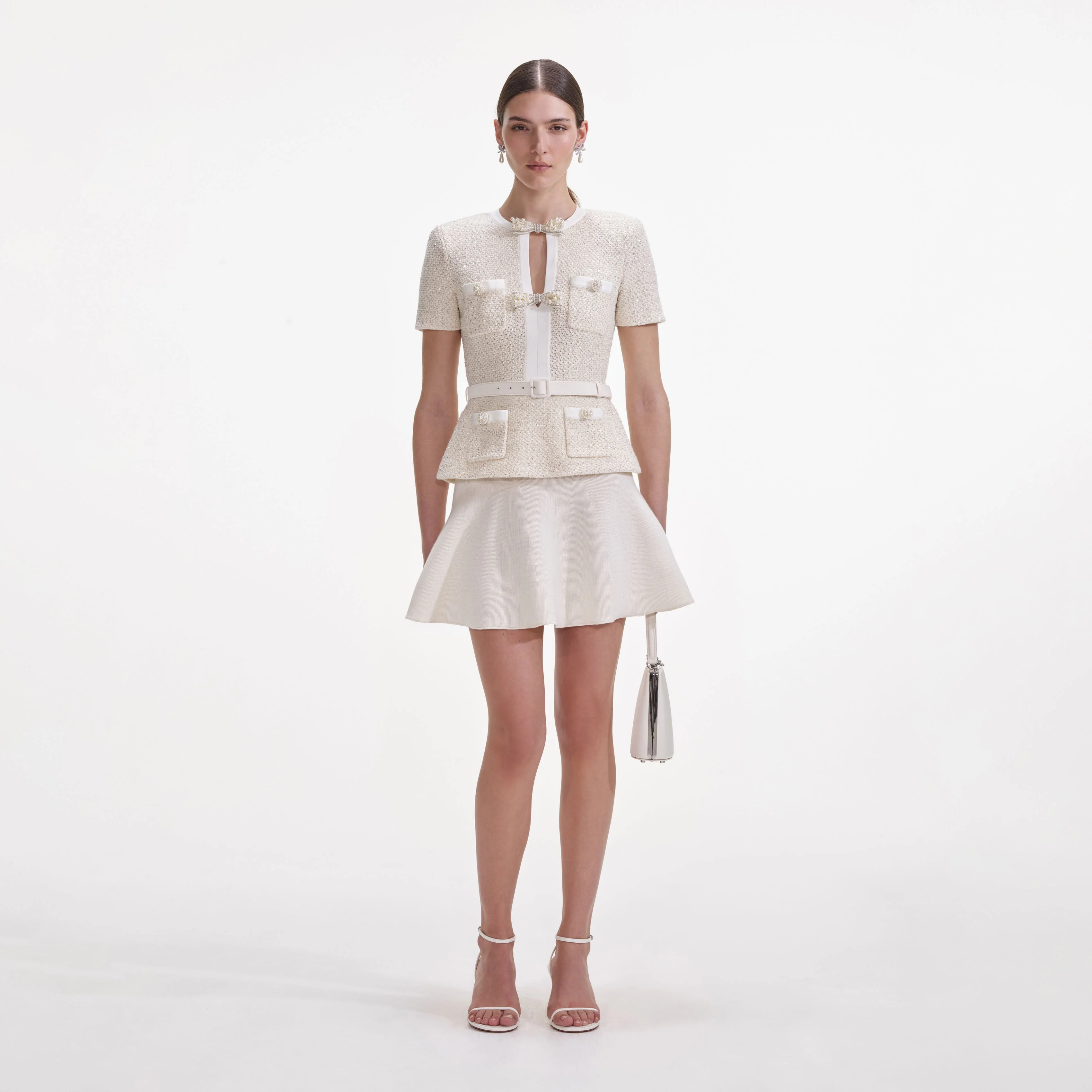 Cream Sequin Knit Mini Dress