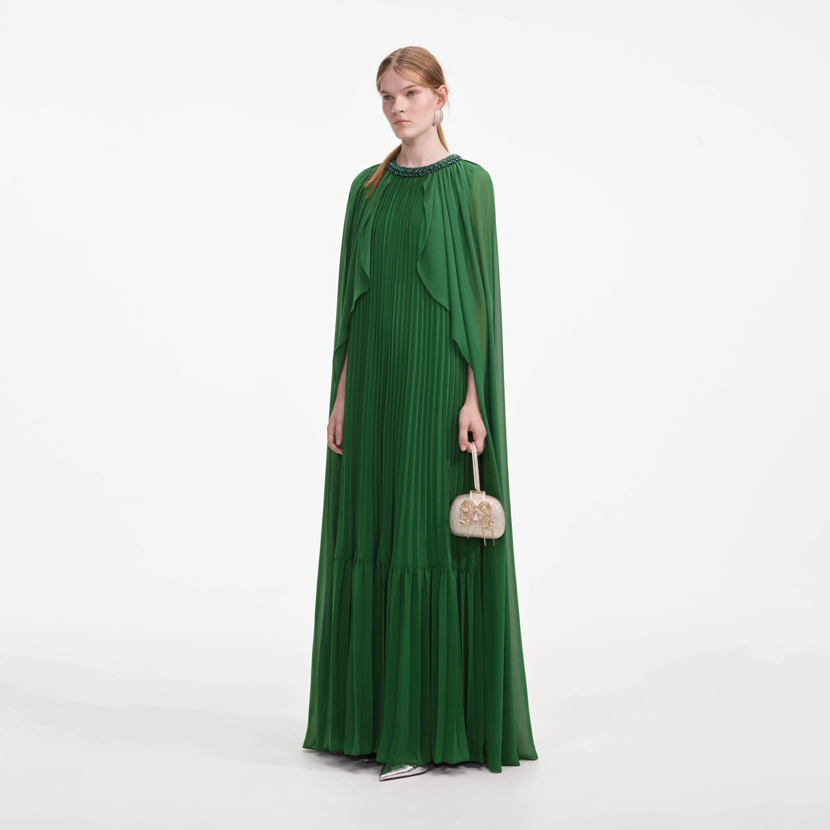 Green Chiffon Cape Maxi Dress
