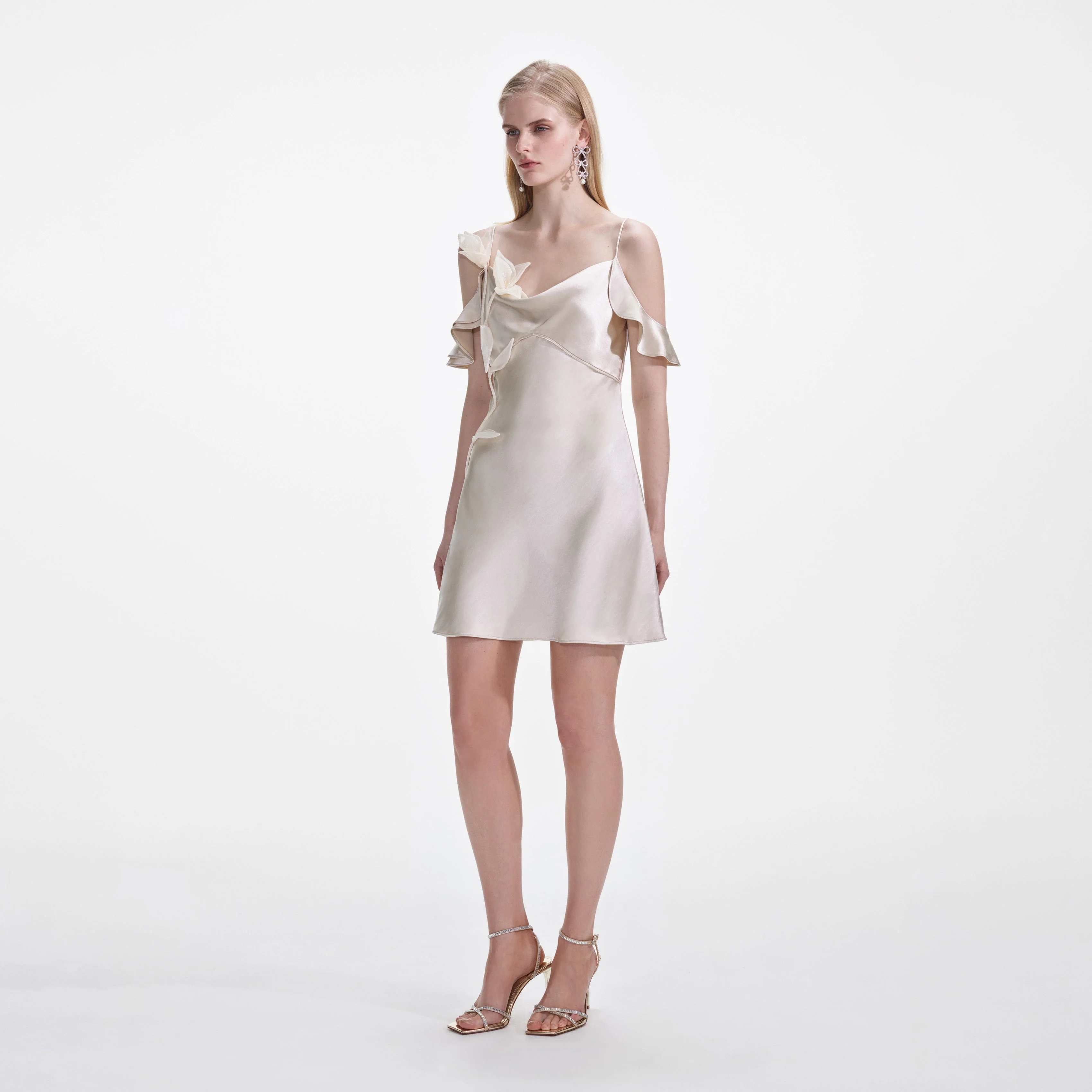 Champagne Flower Satin Mini Dress