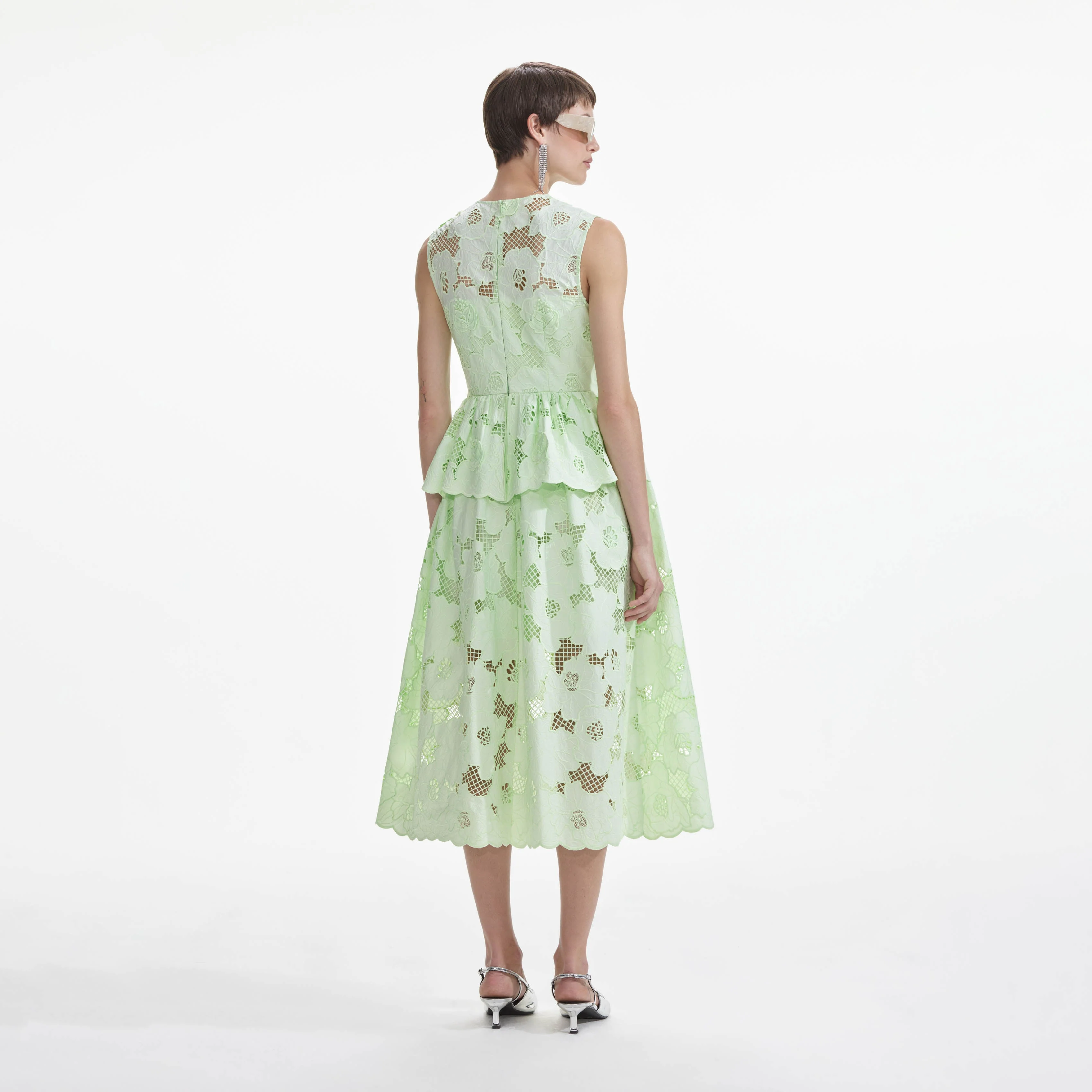 Mint Cotton Lace Peplum Midi Dress