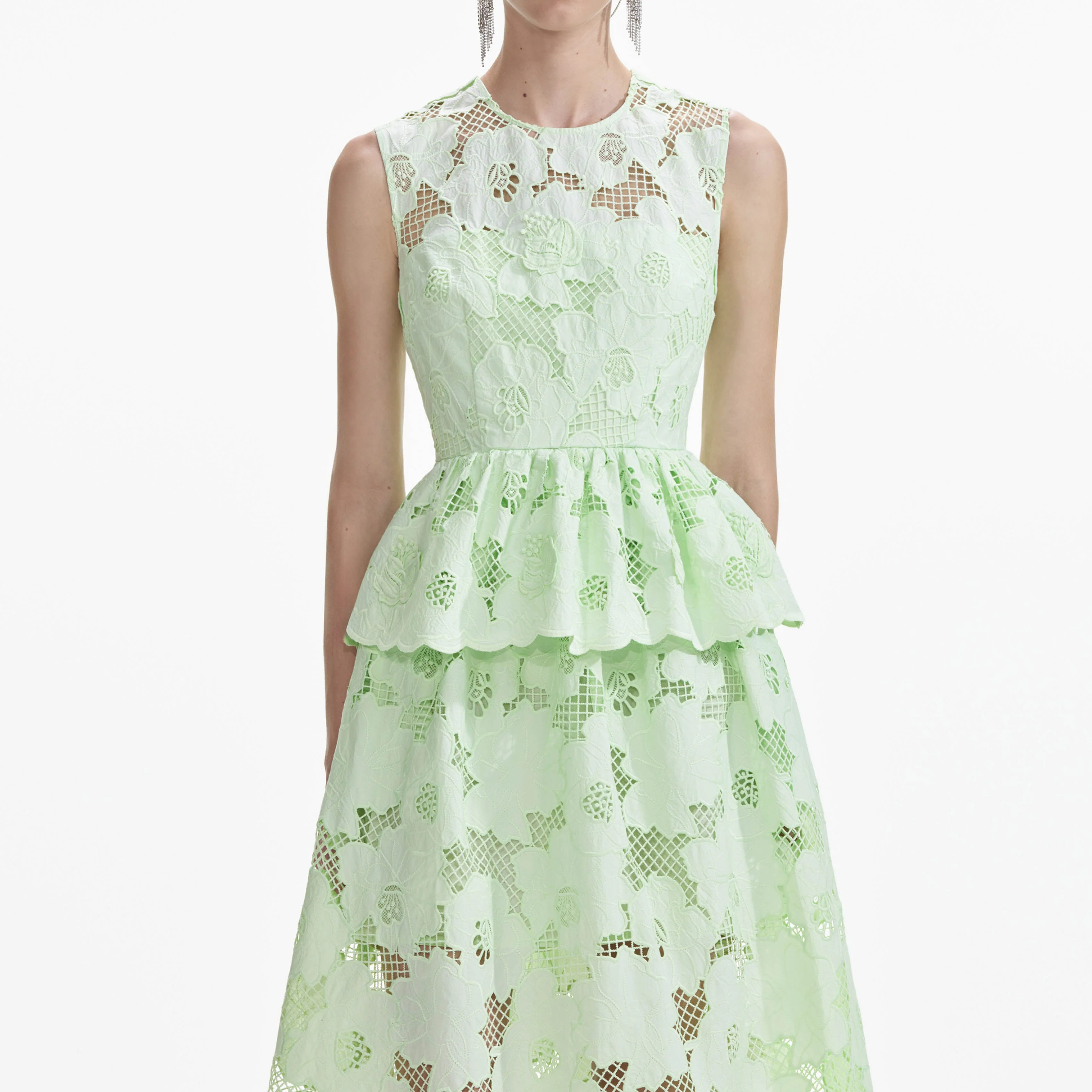 Mint Cotton Lace Peplum Midi Dress