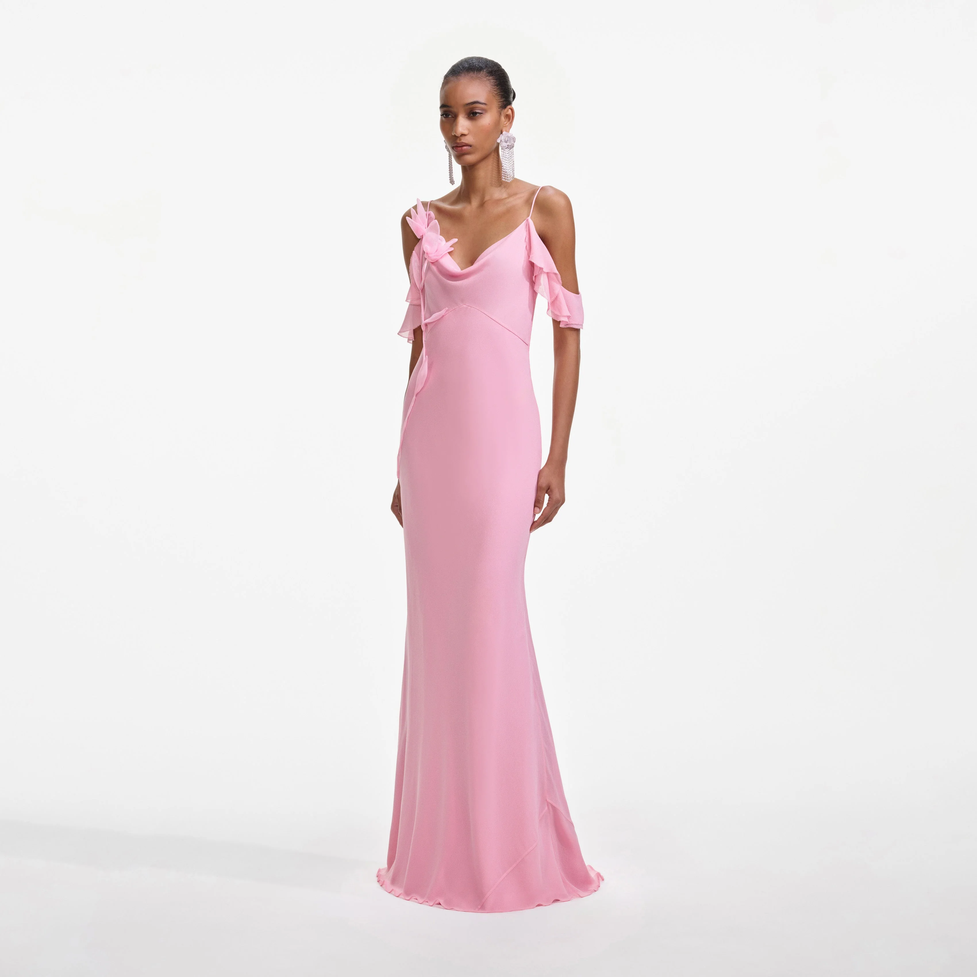 Pink Georgette Flower Maxi Dress