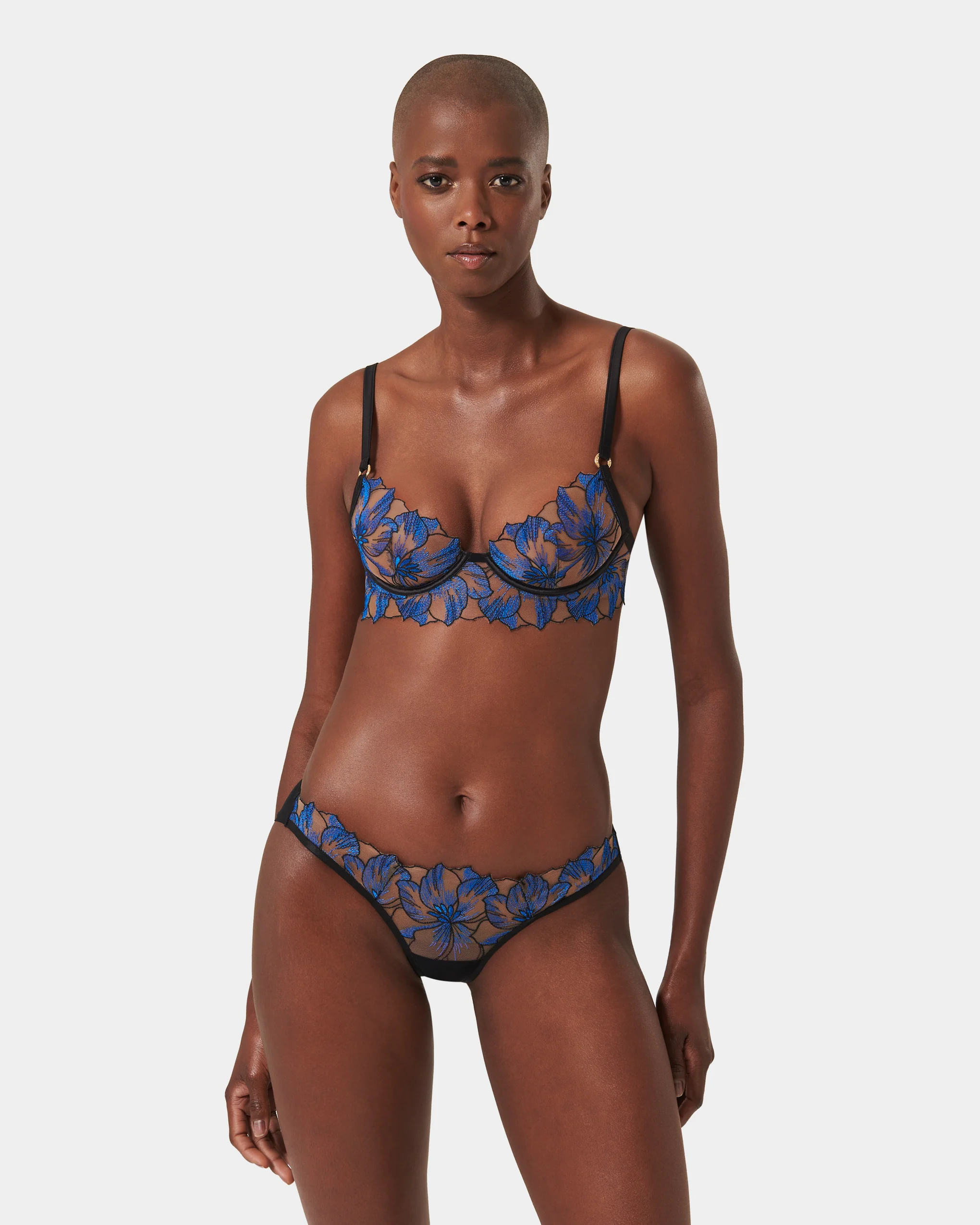 Lyandra Floral Embroidered Bra Blue